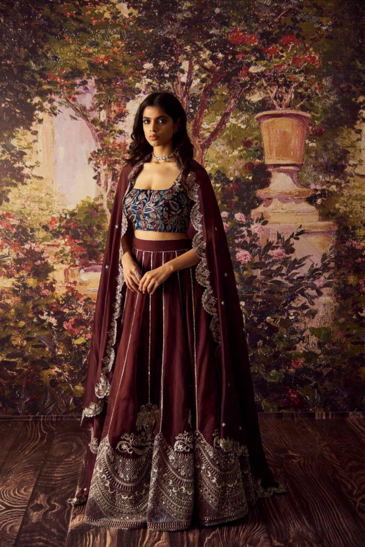 Brown Organza Lehenga Set