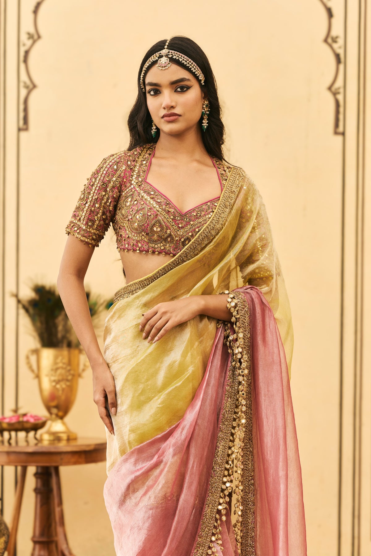 Peela Zardosi Saree Set