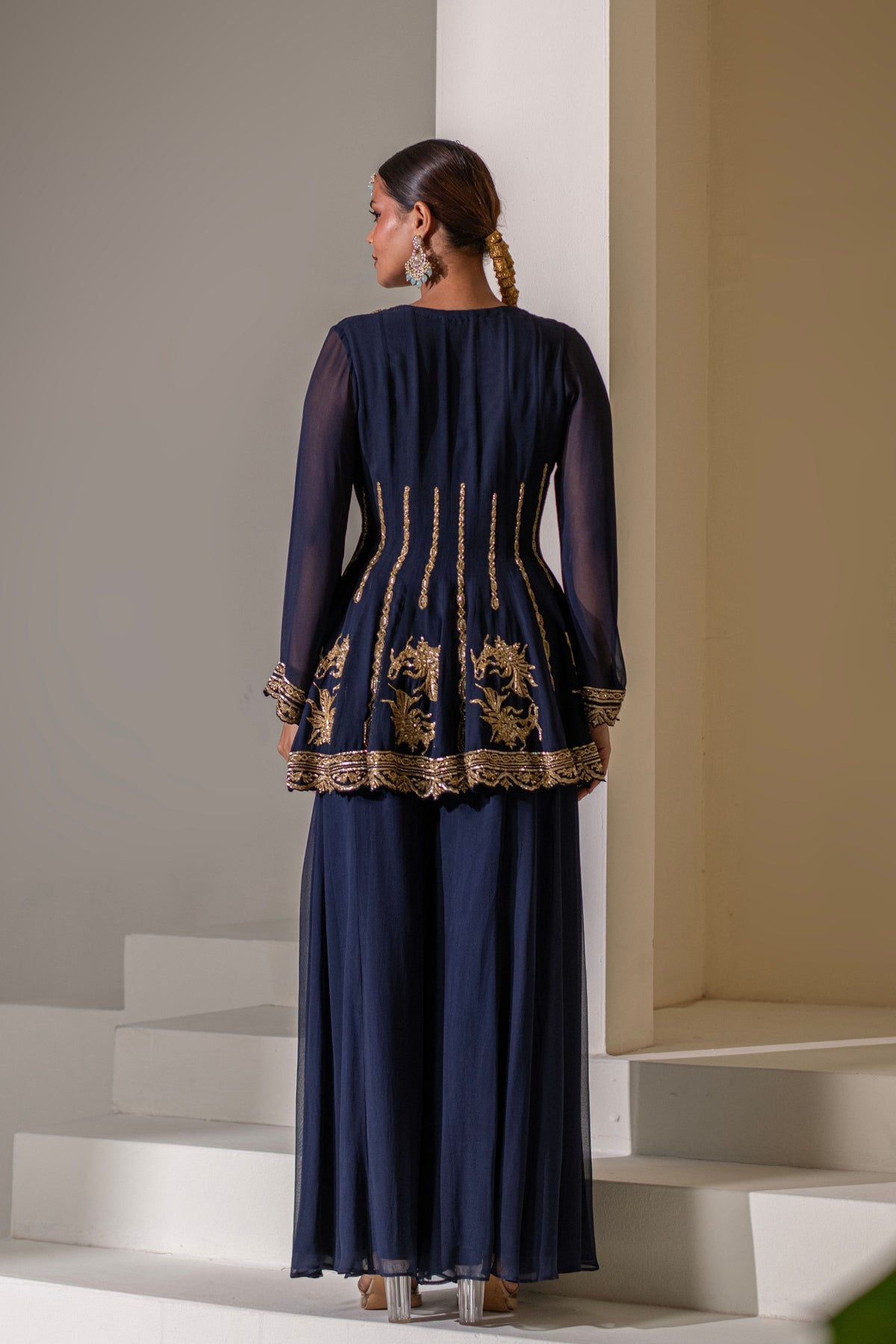 Blue Embellished Kalidar  Jacket Set