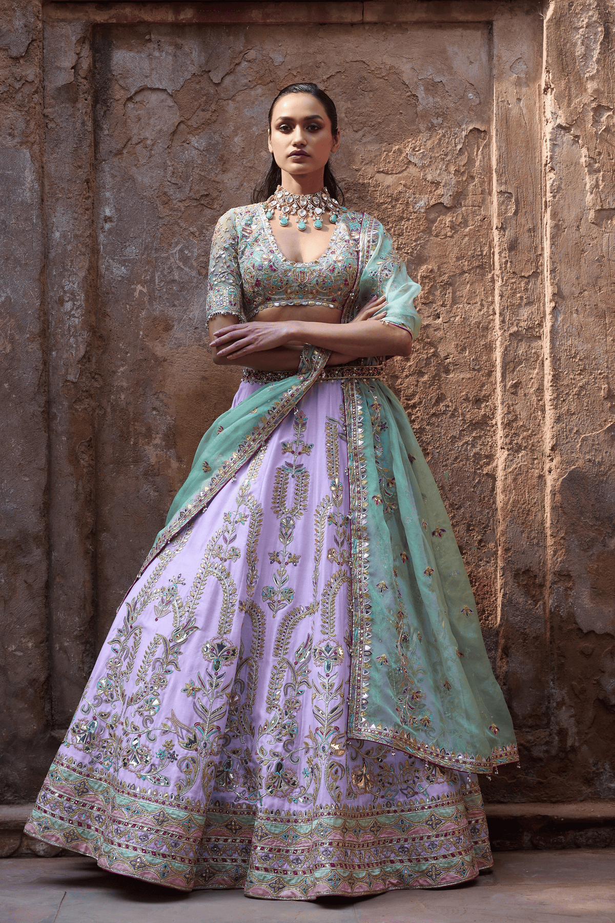 Lilac Chanderi Lehenga Set