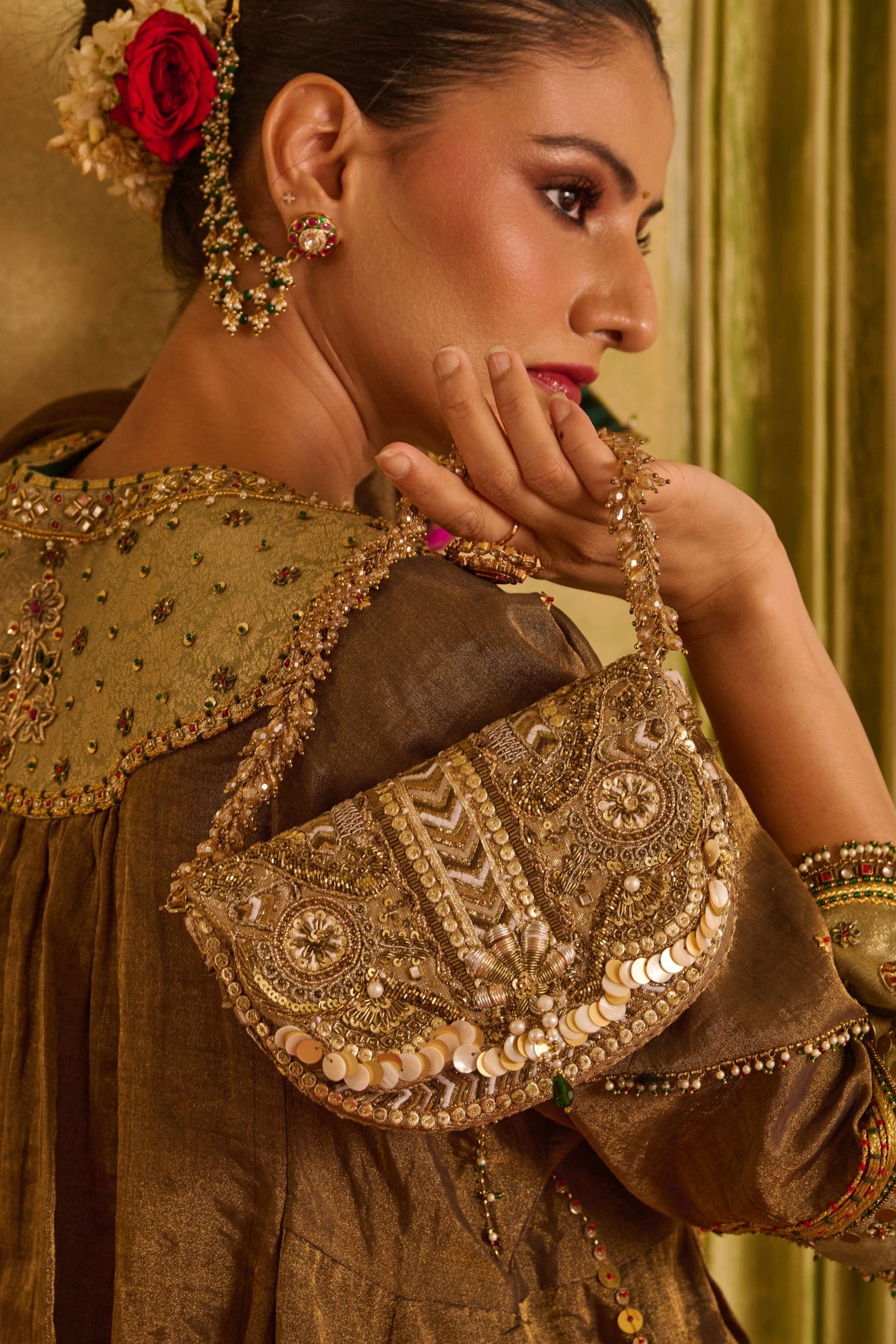 Rangrez Flapover Vintage Gold Clutch