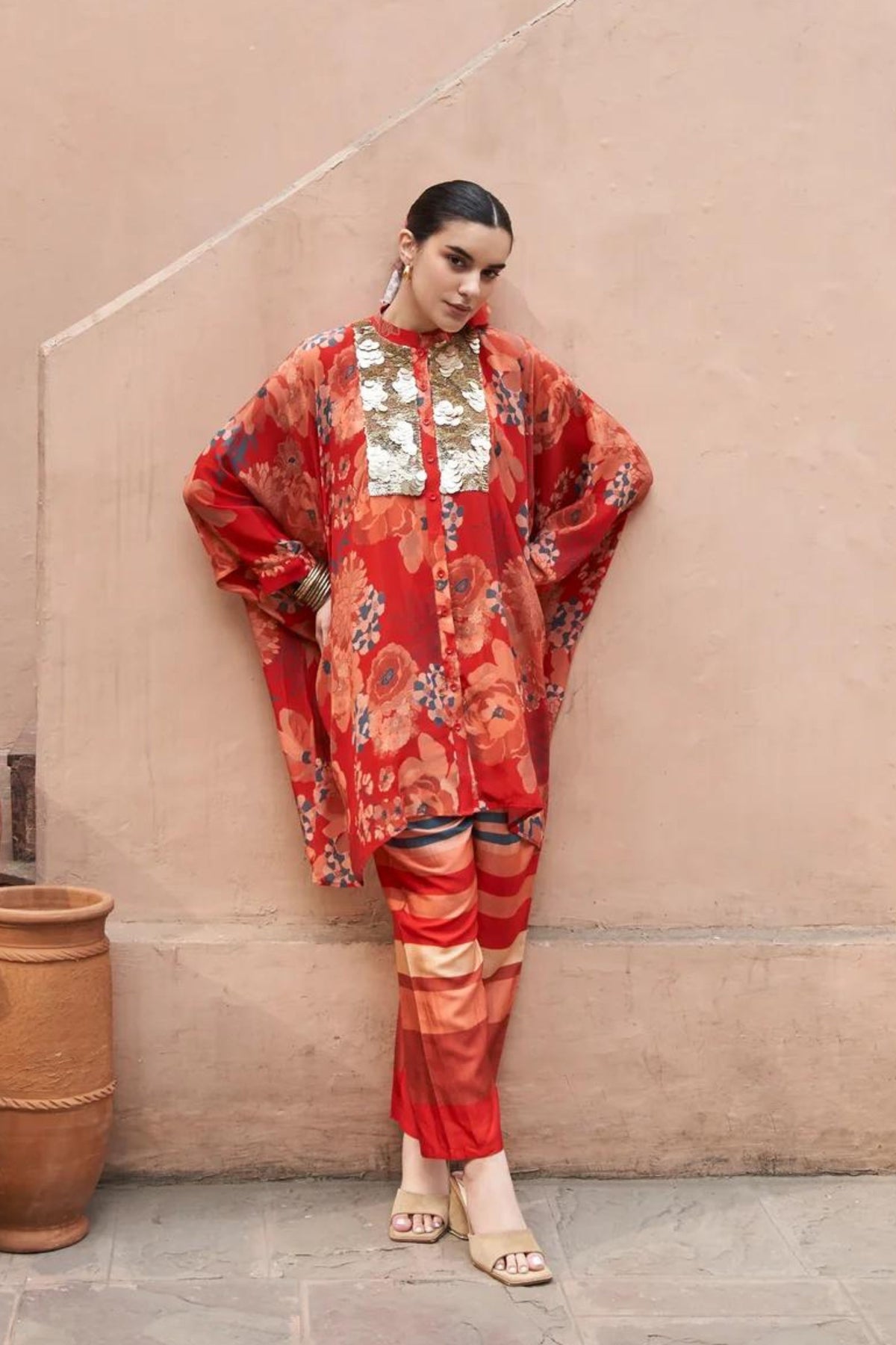 Red Moroccan Coin Yoke Co-ord Set