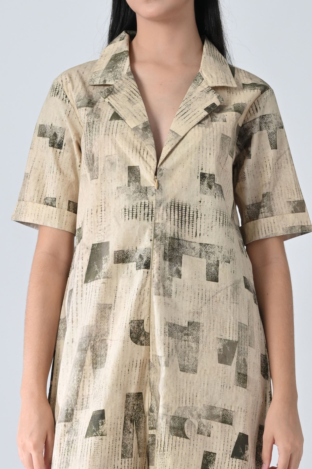 Beige Printed Relaxed Fit Jumpsuit