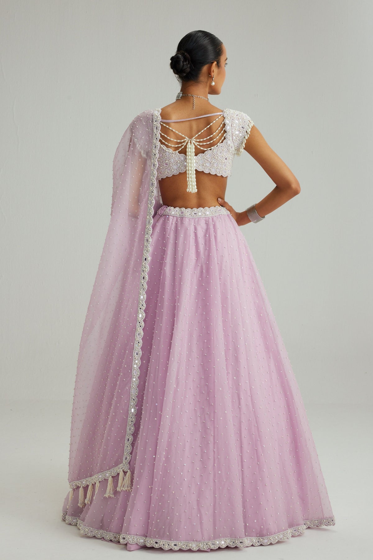 Lavender Mirror and Pearl Lehenga Set