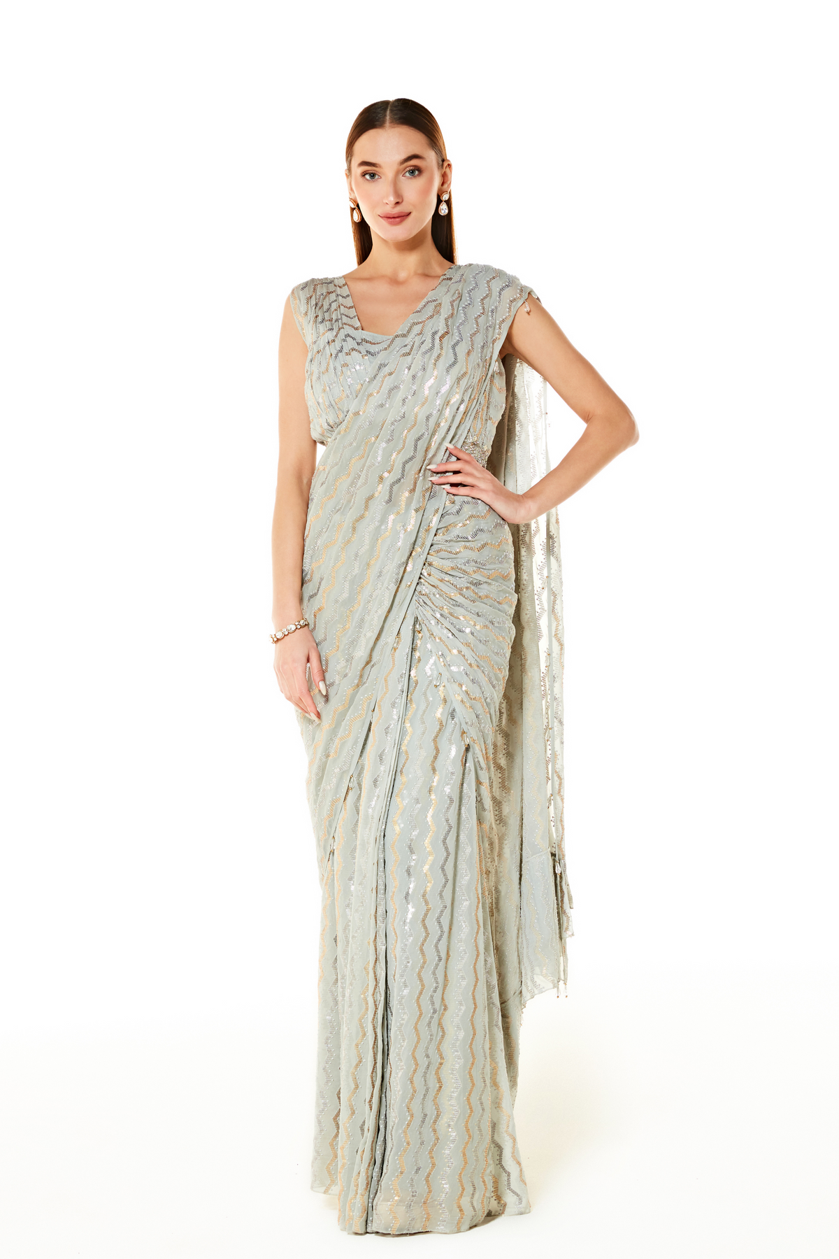 Silver Sairaa Embroidered Saree Set