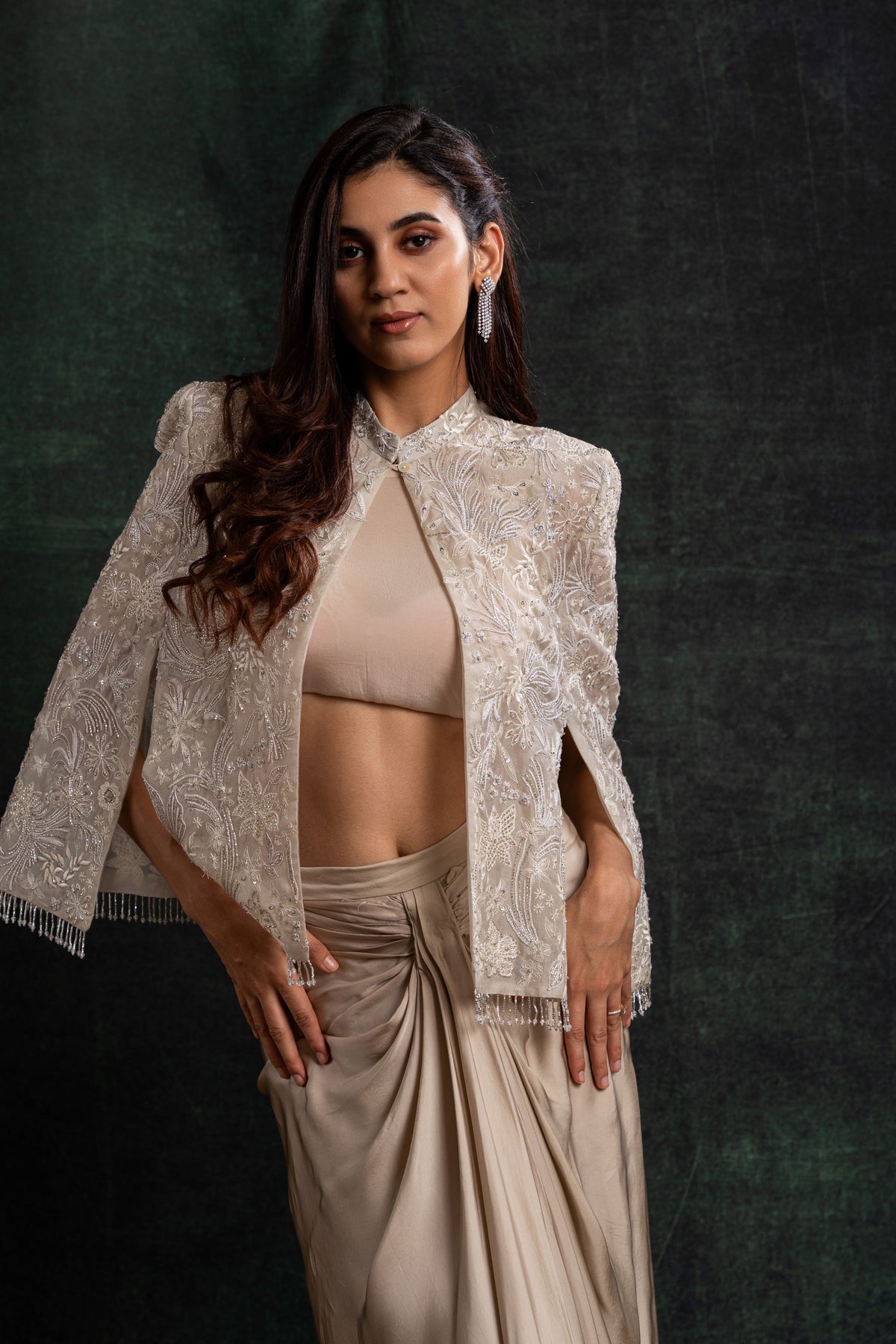 Beige Cape Set With Skirt