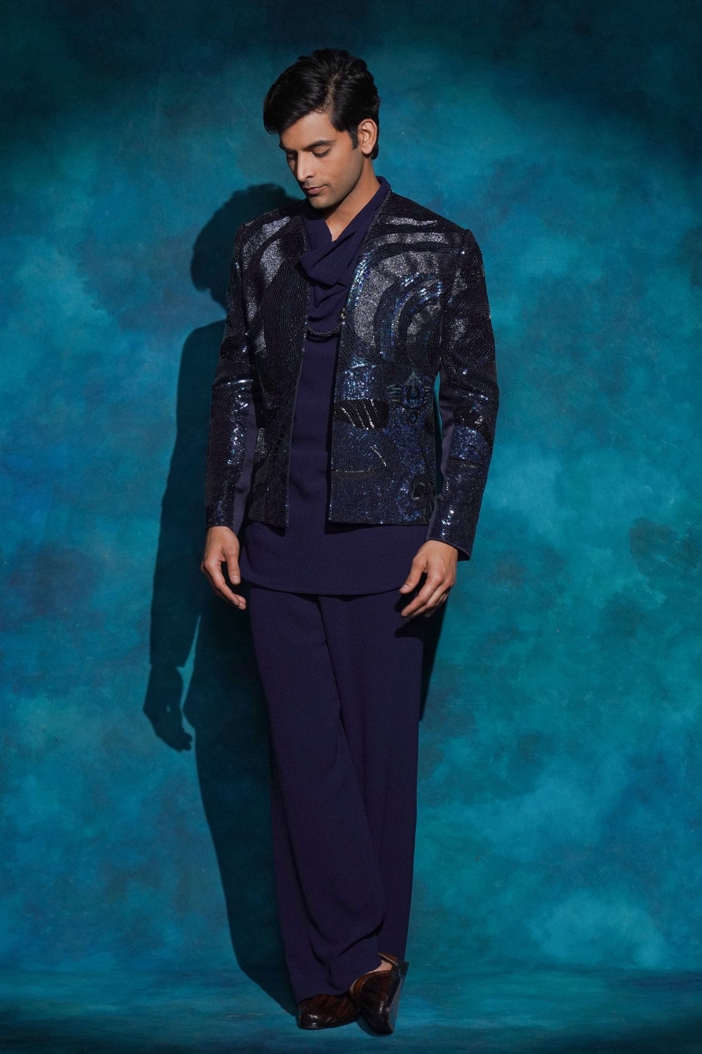 Blue Midnight Short Jacket Set - Jatin Malik - Elahe