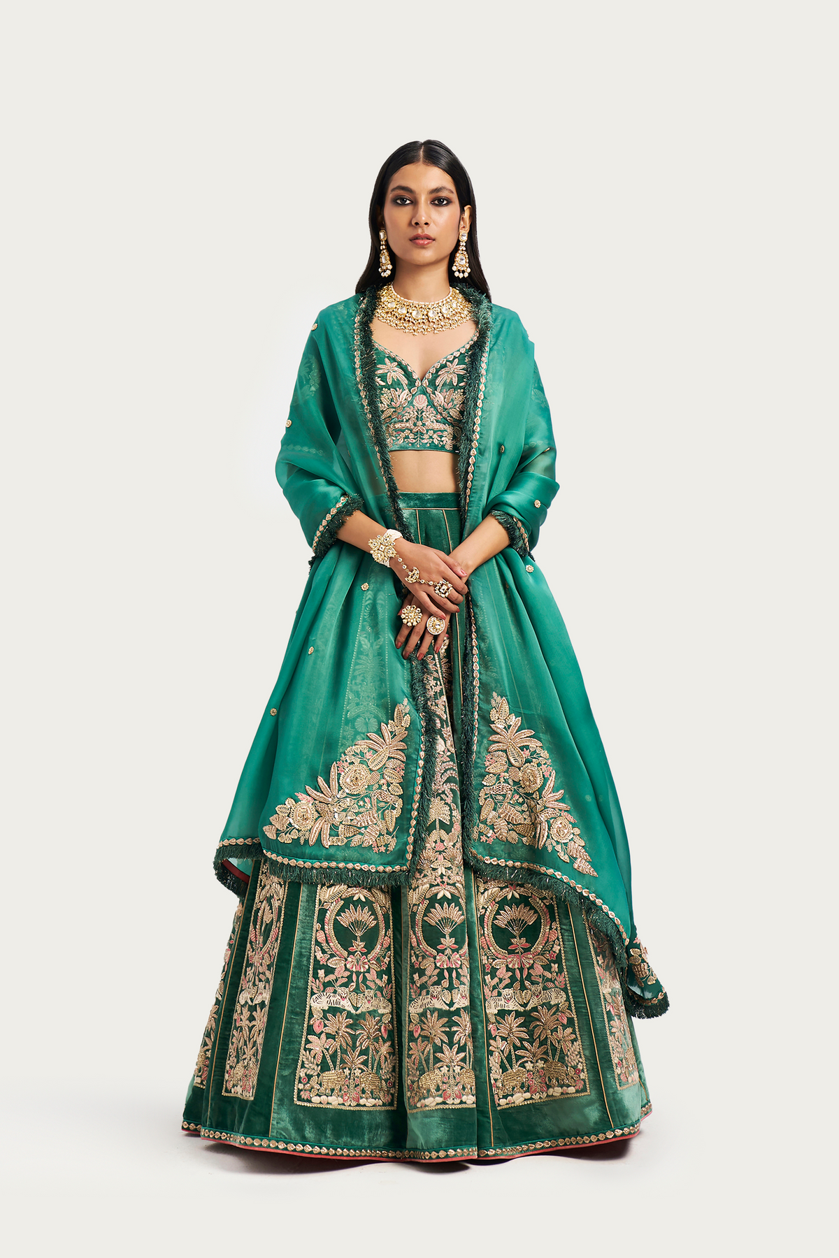 Jardin majorelle embroidered jade lehenga set