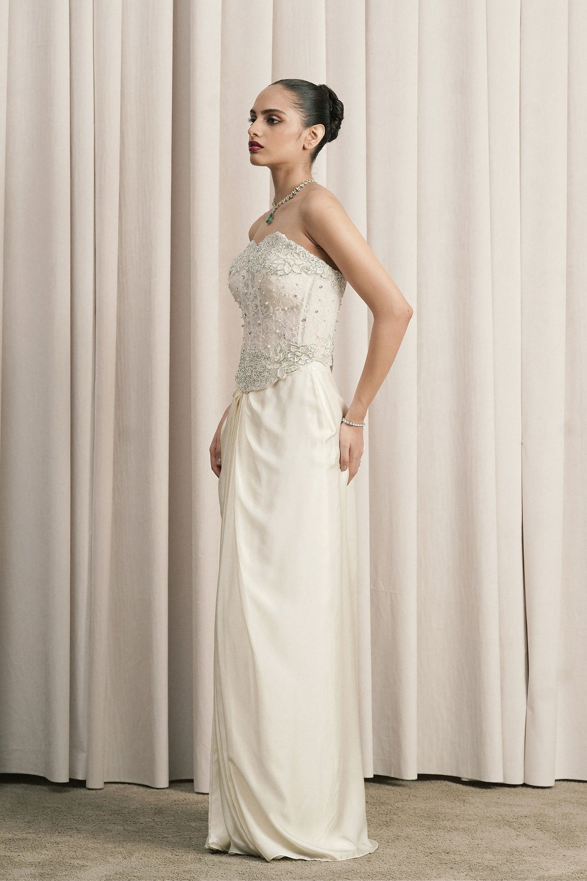 Ivory Pearl Embellished Corset Set
