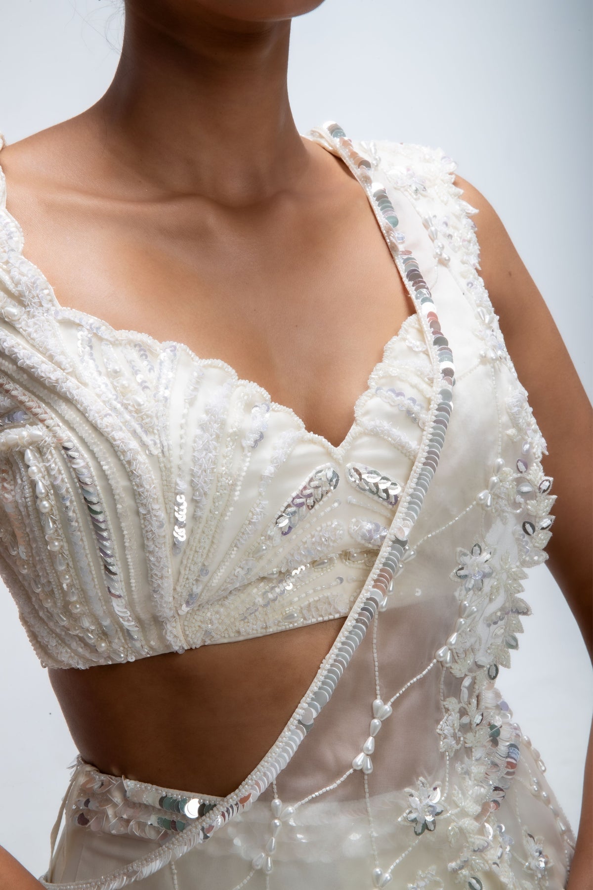 Ivory Illume Cascade Saree