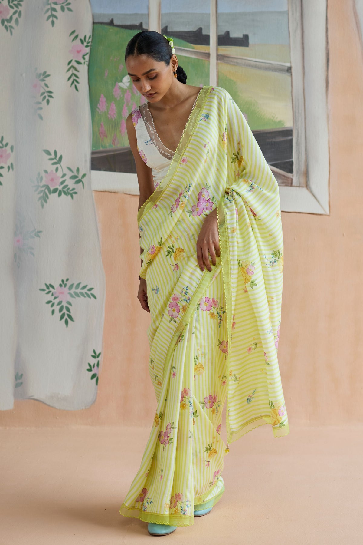 Serene Flora Mulberry Silk Sari