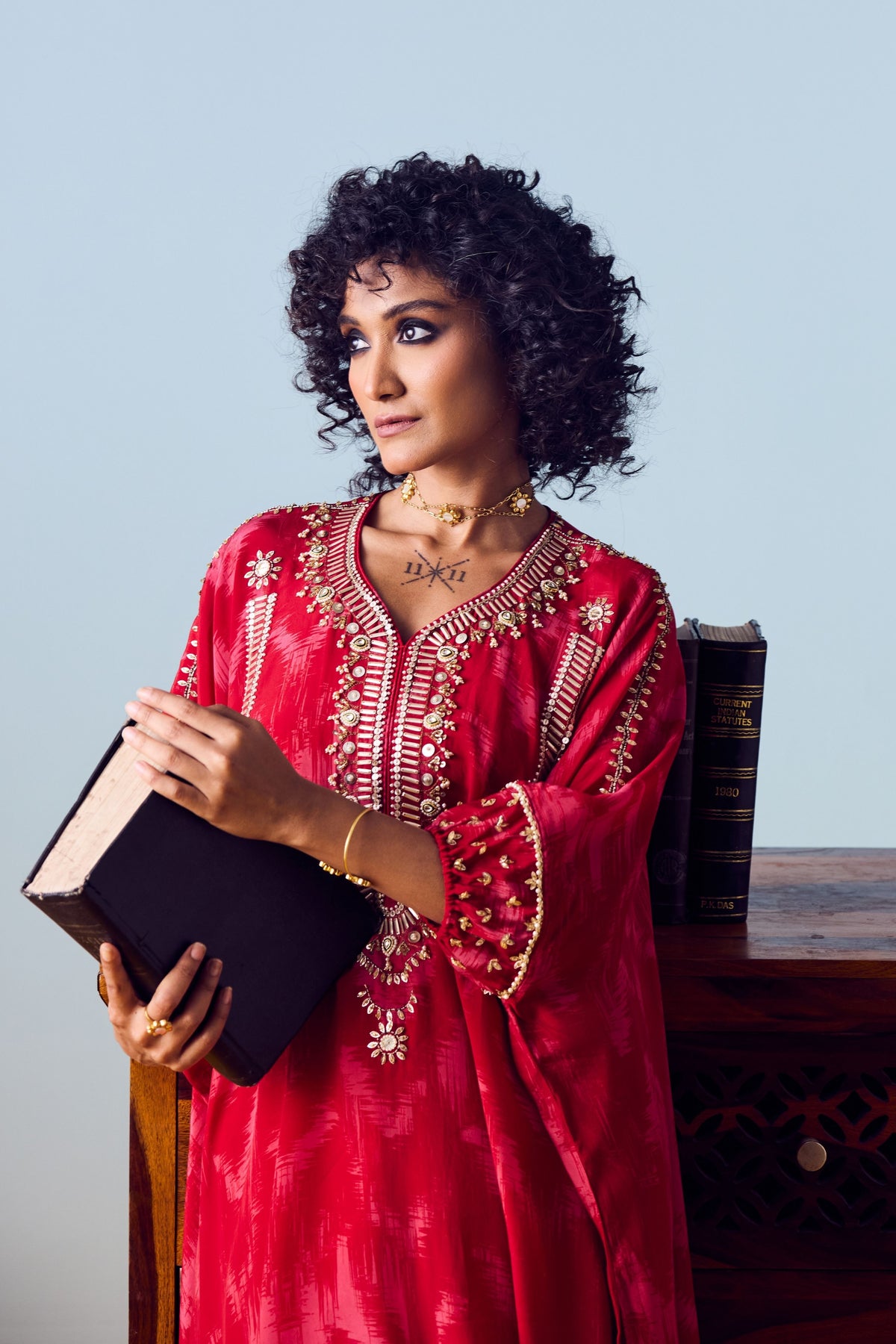 Raso Red Kaftan Set
