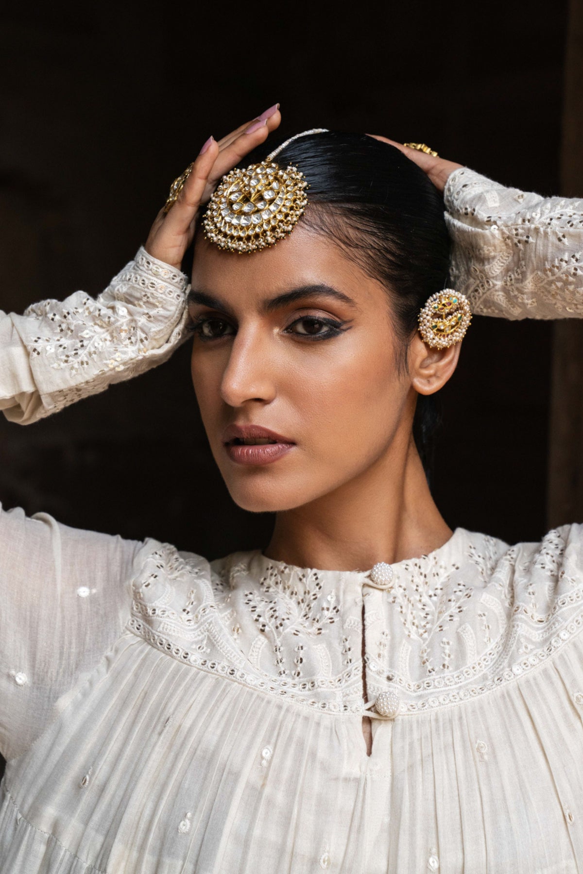 Off White 8 Layer Forest Anarkali Set