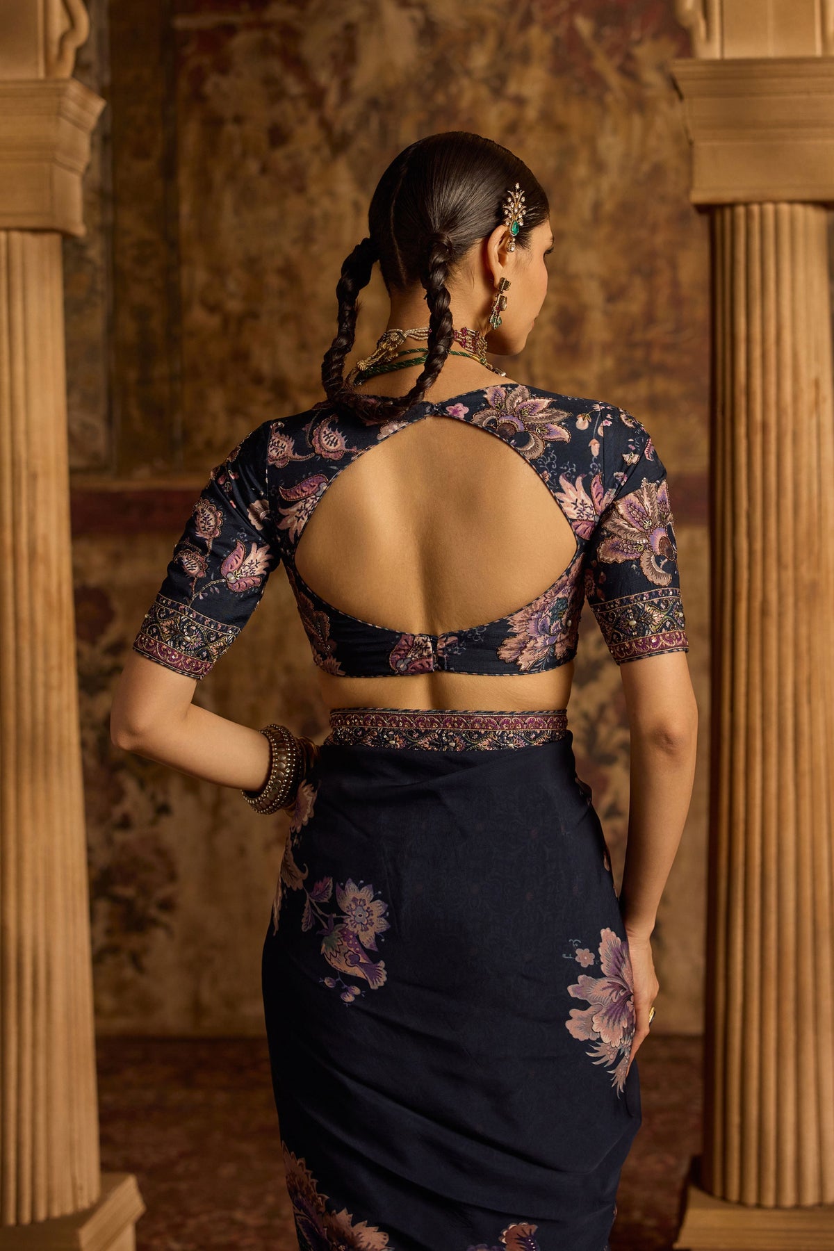 Sayna Blue Draped Saree Set