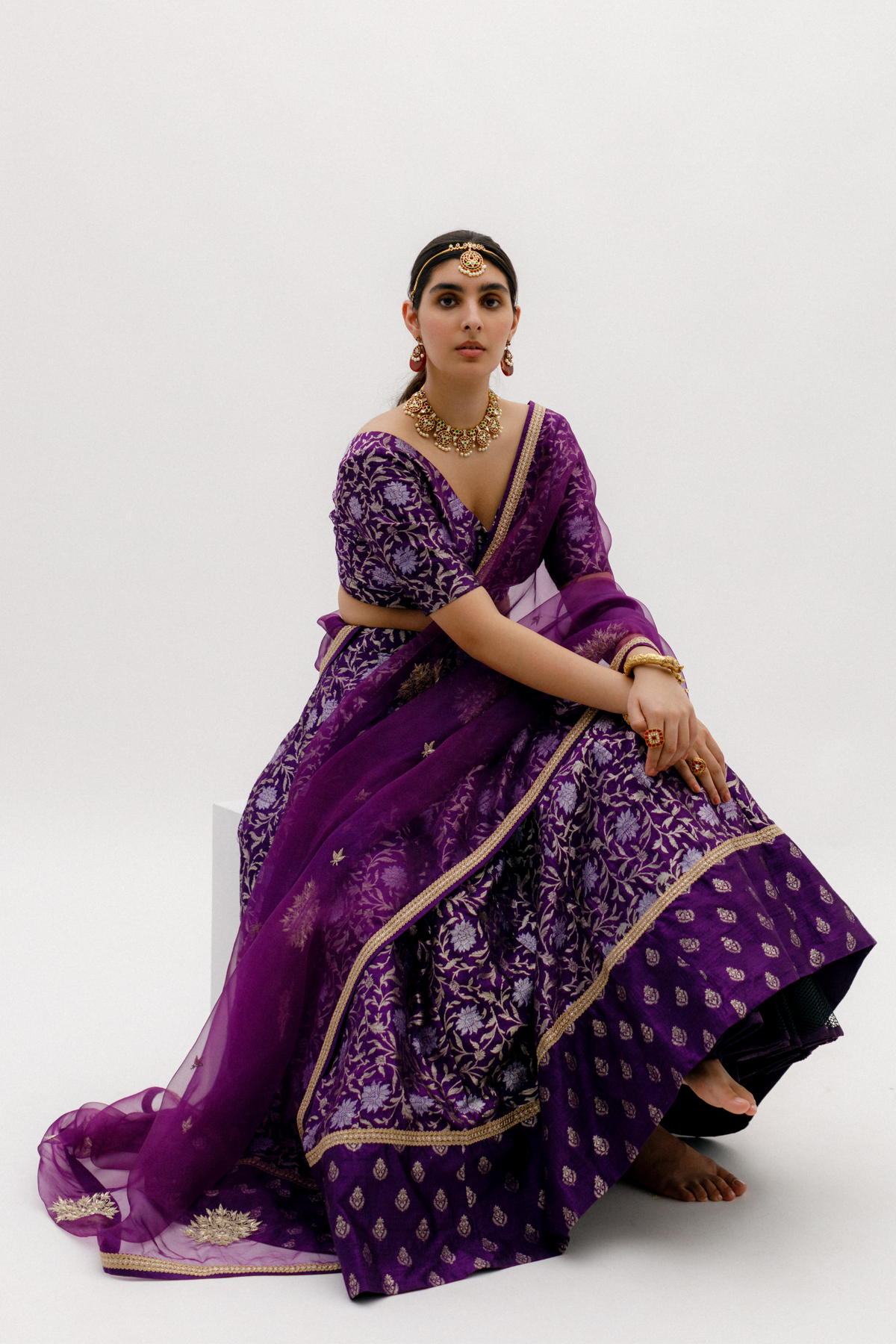 Purple Benarasi Silk Lehenga set