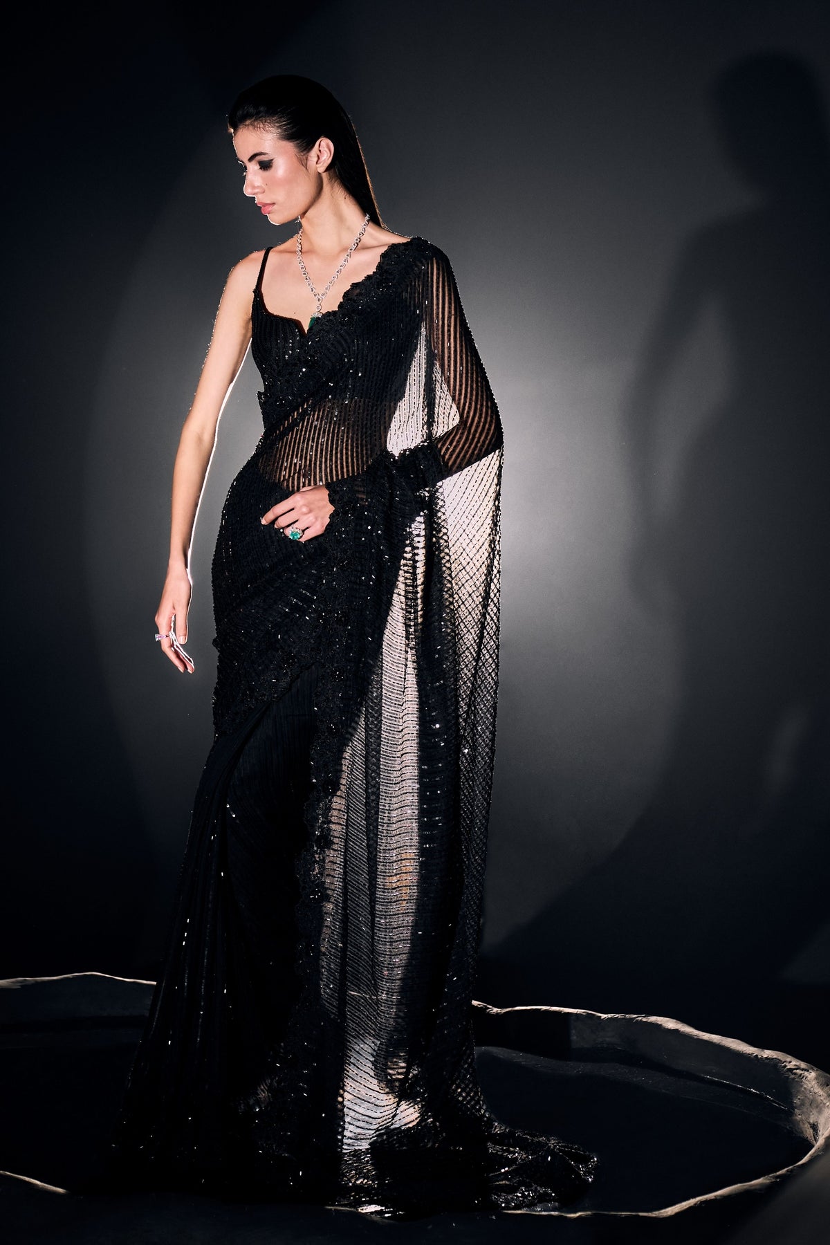 Black Cutdana Gicha Saree