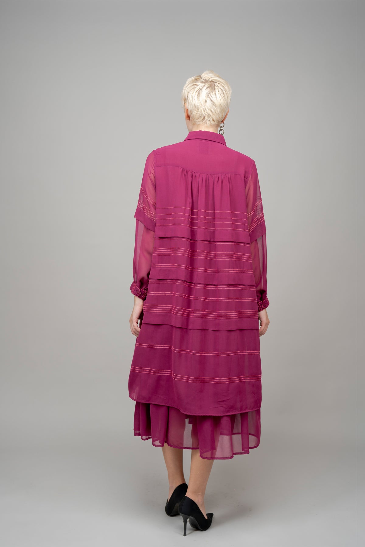 Pleated Fence Plum Dress