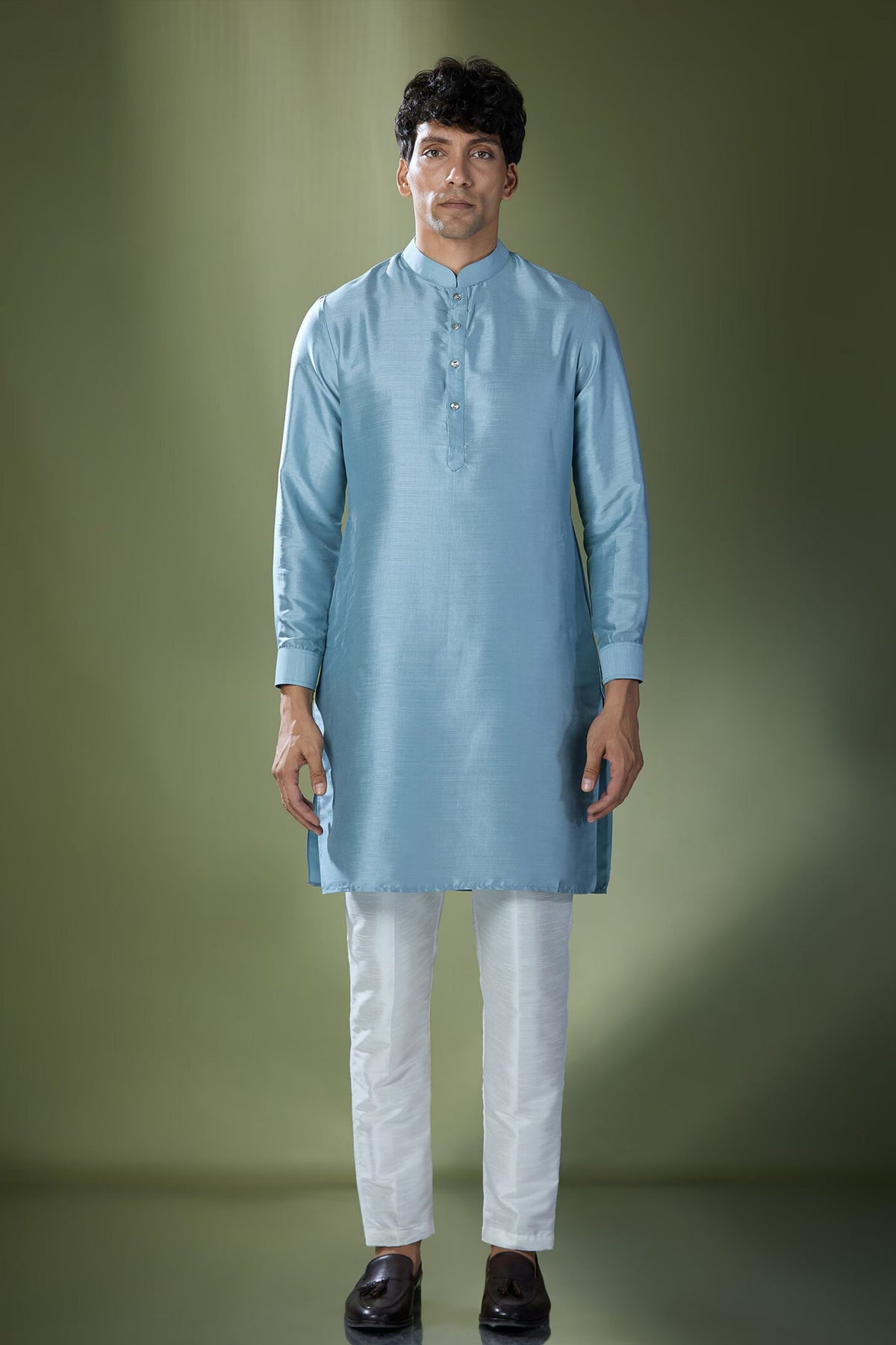 Blue Embroidered Nehru Jacket Set