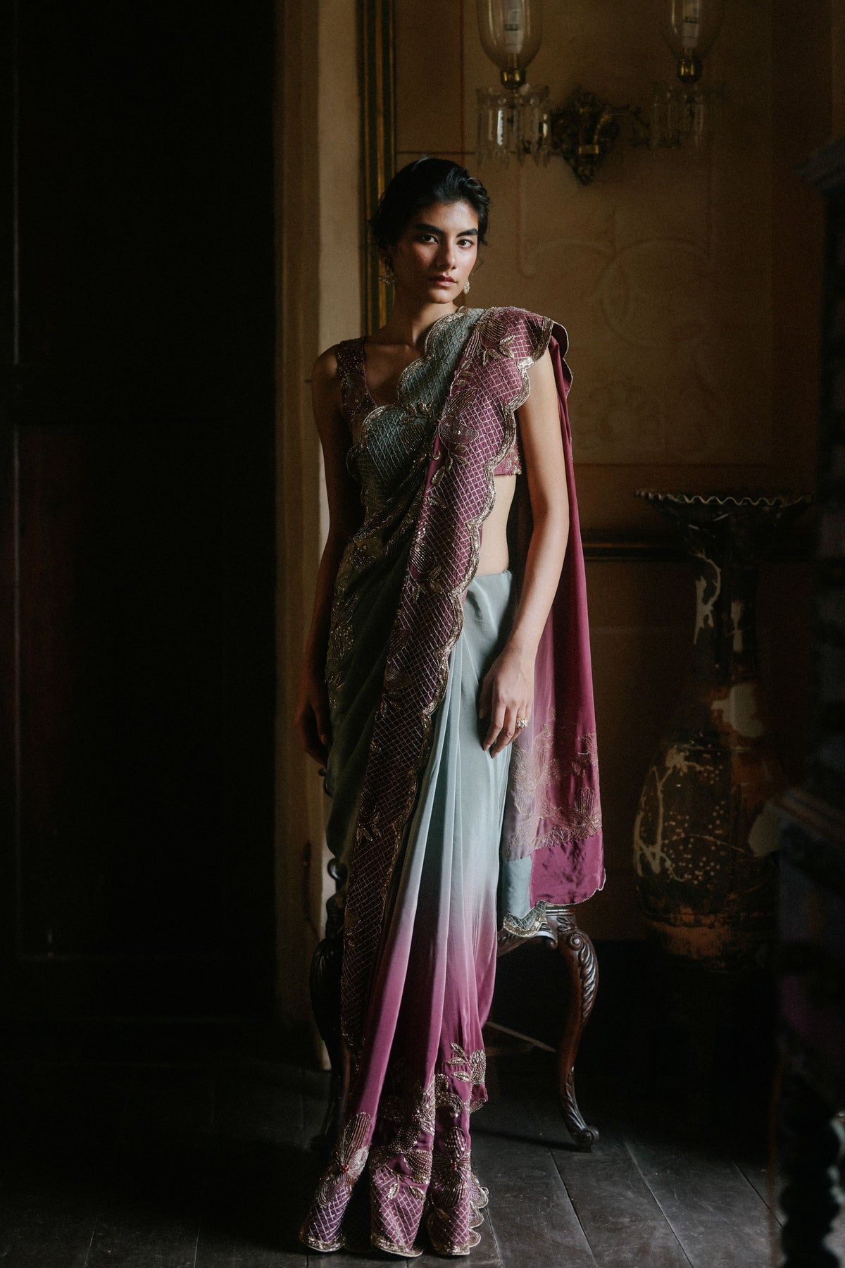 Crimson Moss Ombre Saree