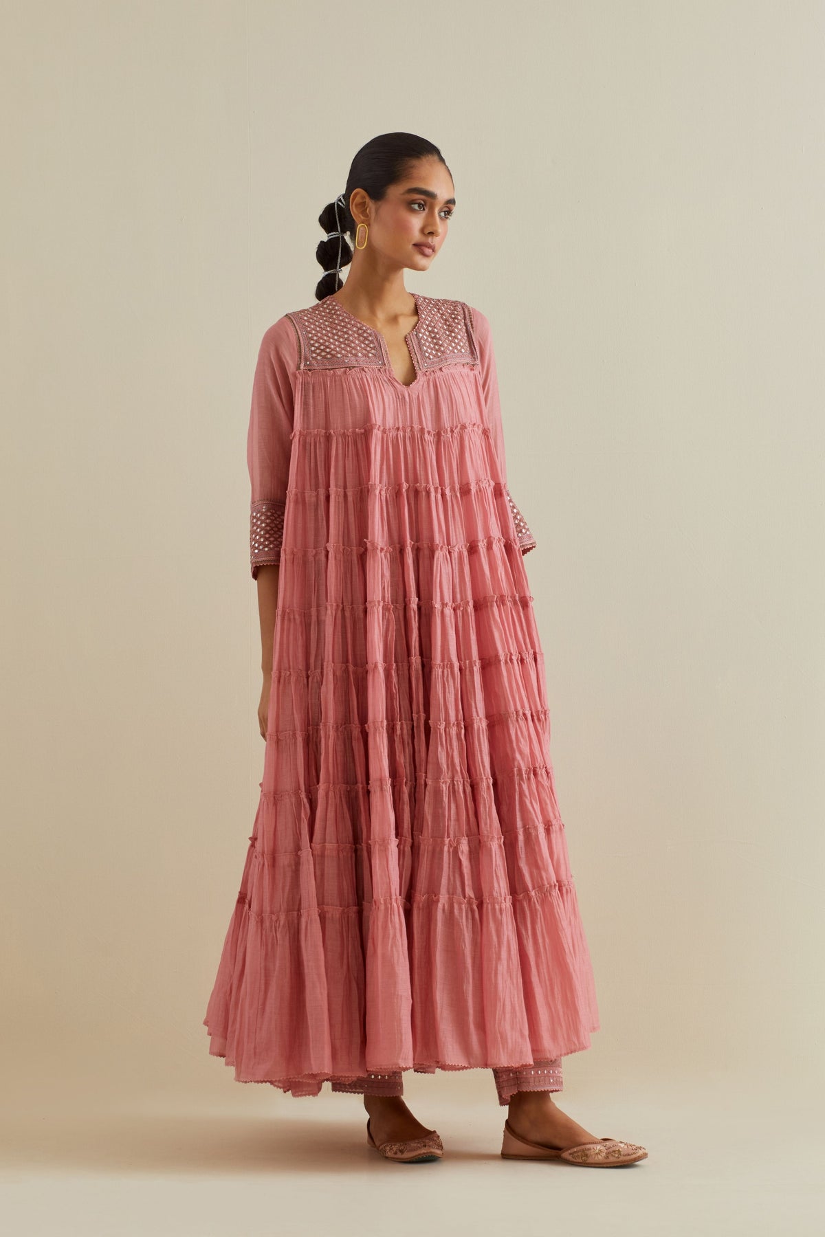 Pink  Multi-tiered Kurta Set