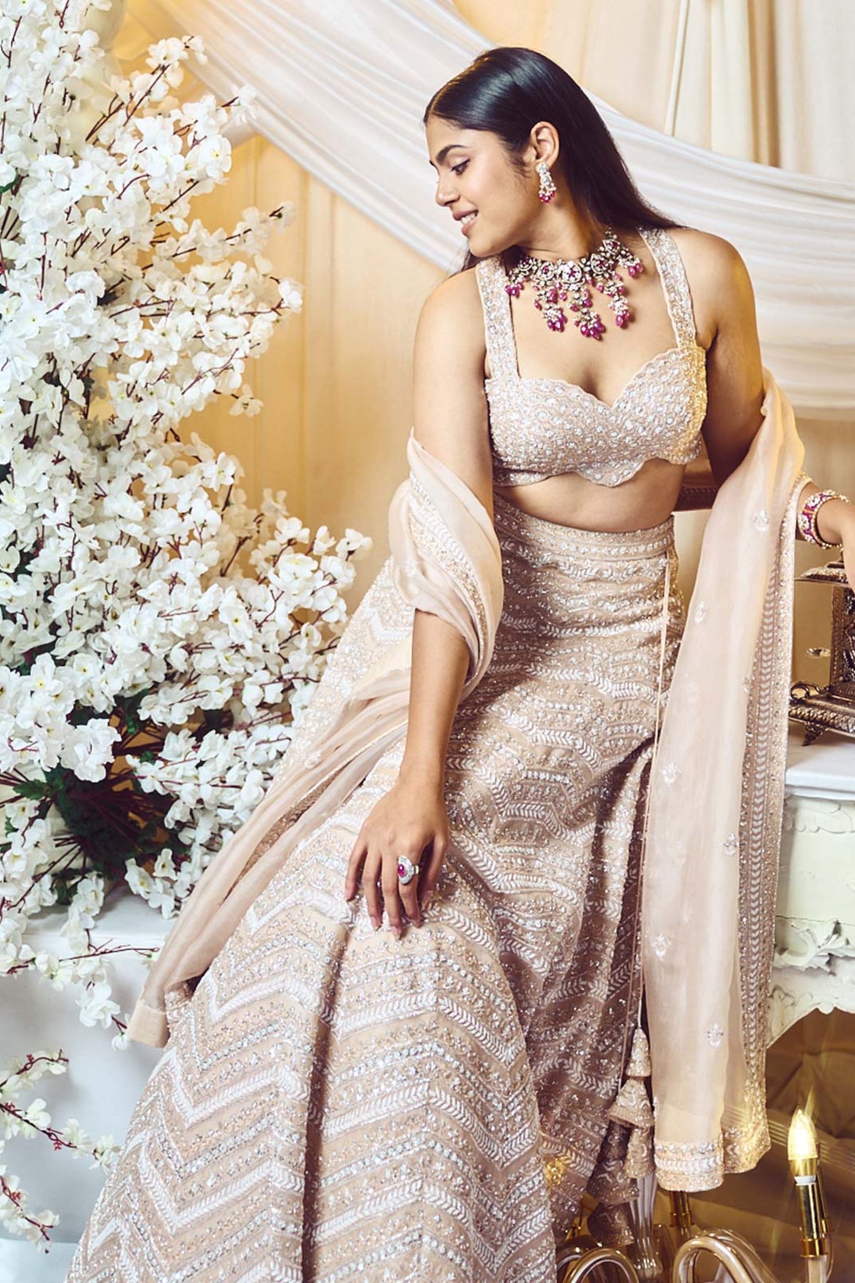 Champagne Taupe Chevron Lehenga Set