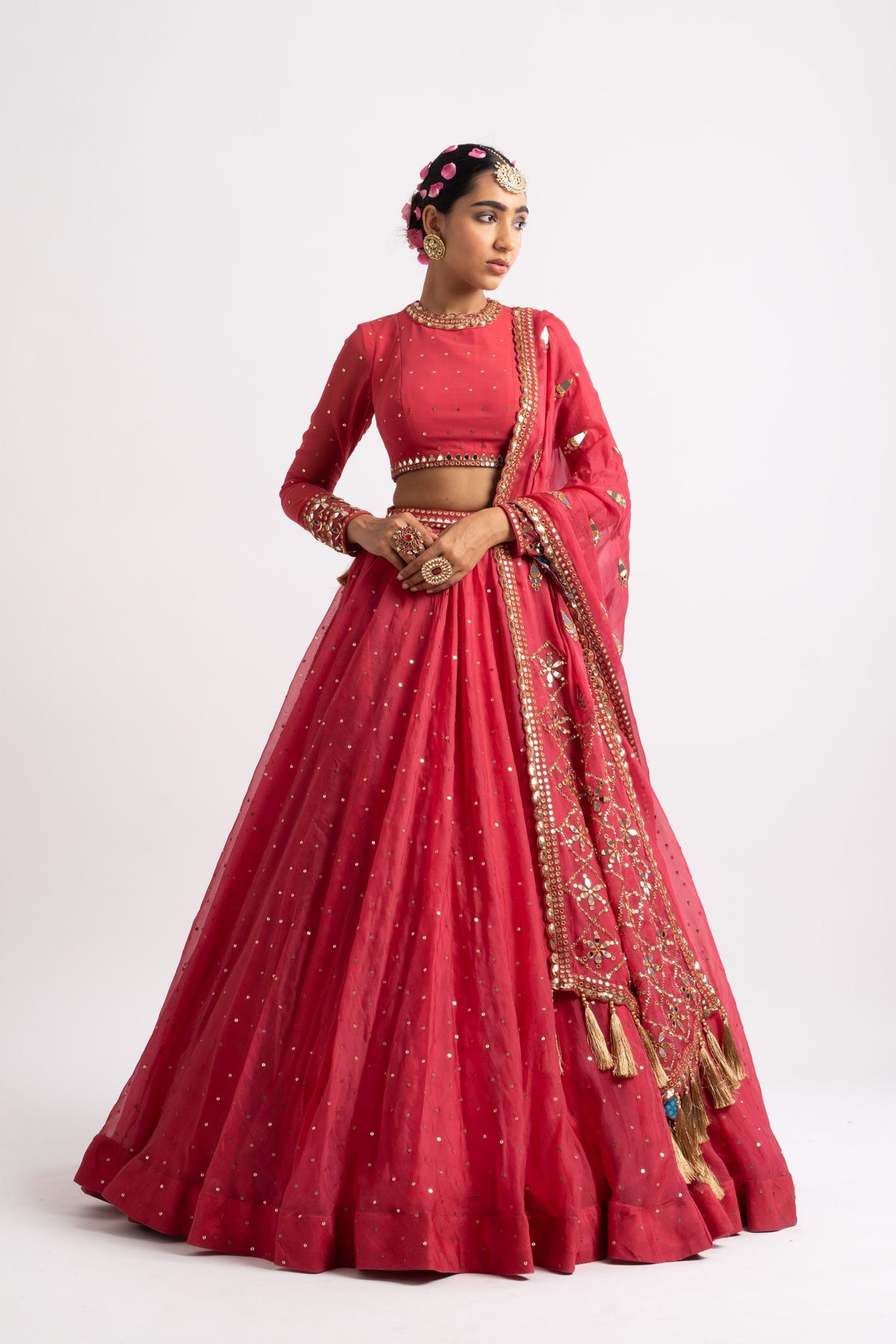 Deep coral lehenga