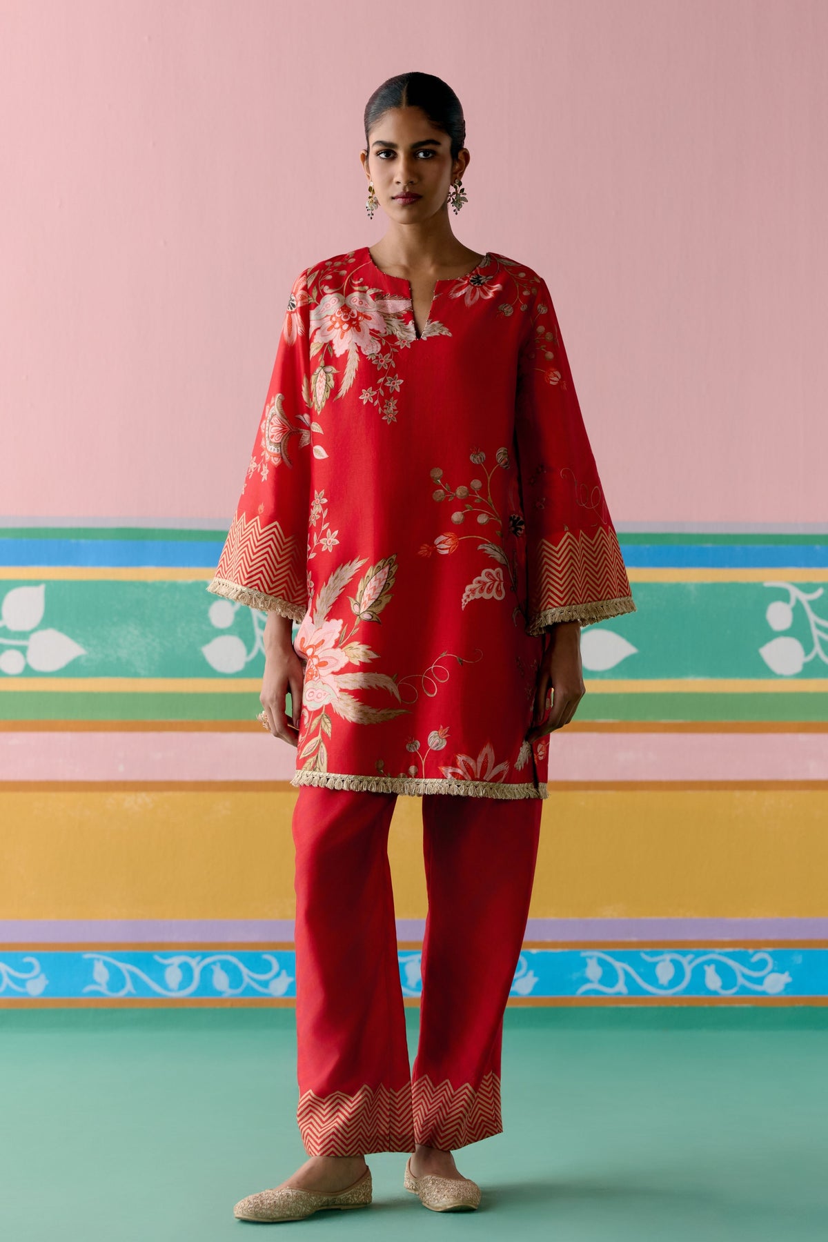 Red Chintz Sharara Set