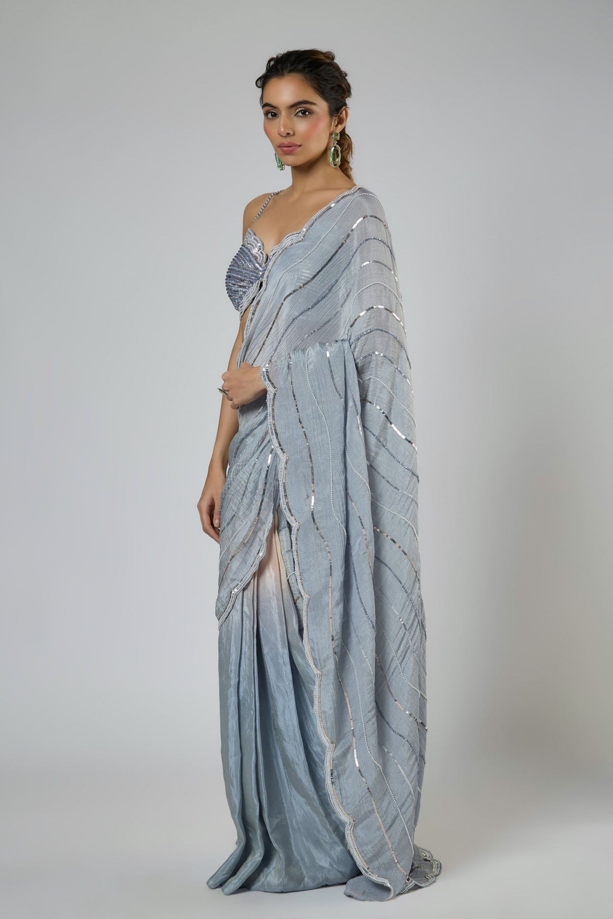 Periwinkle Cutwork Draped Saree Set