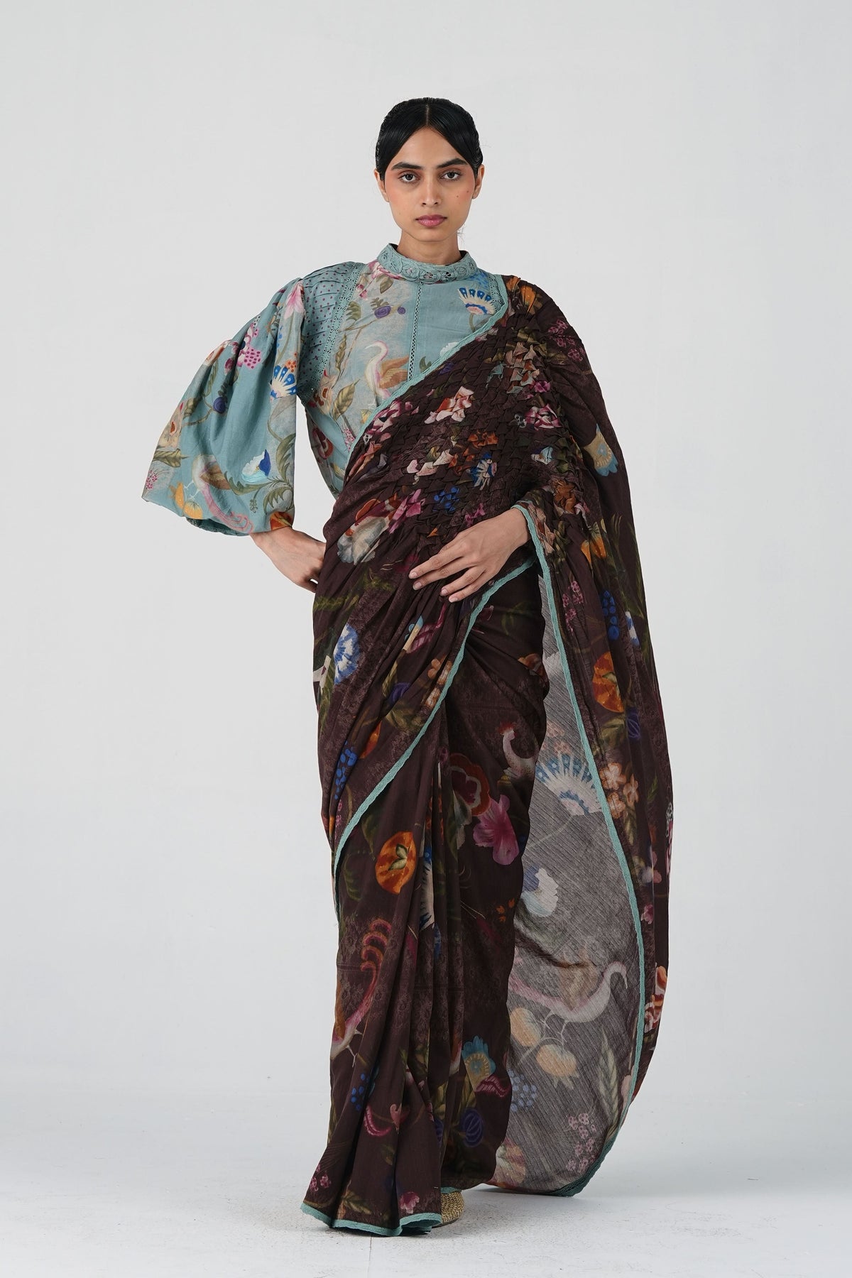 Smocked Floral Saree