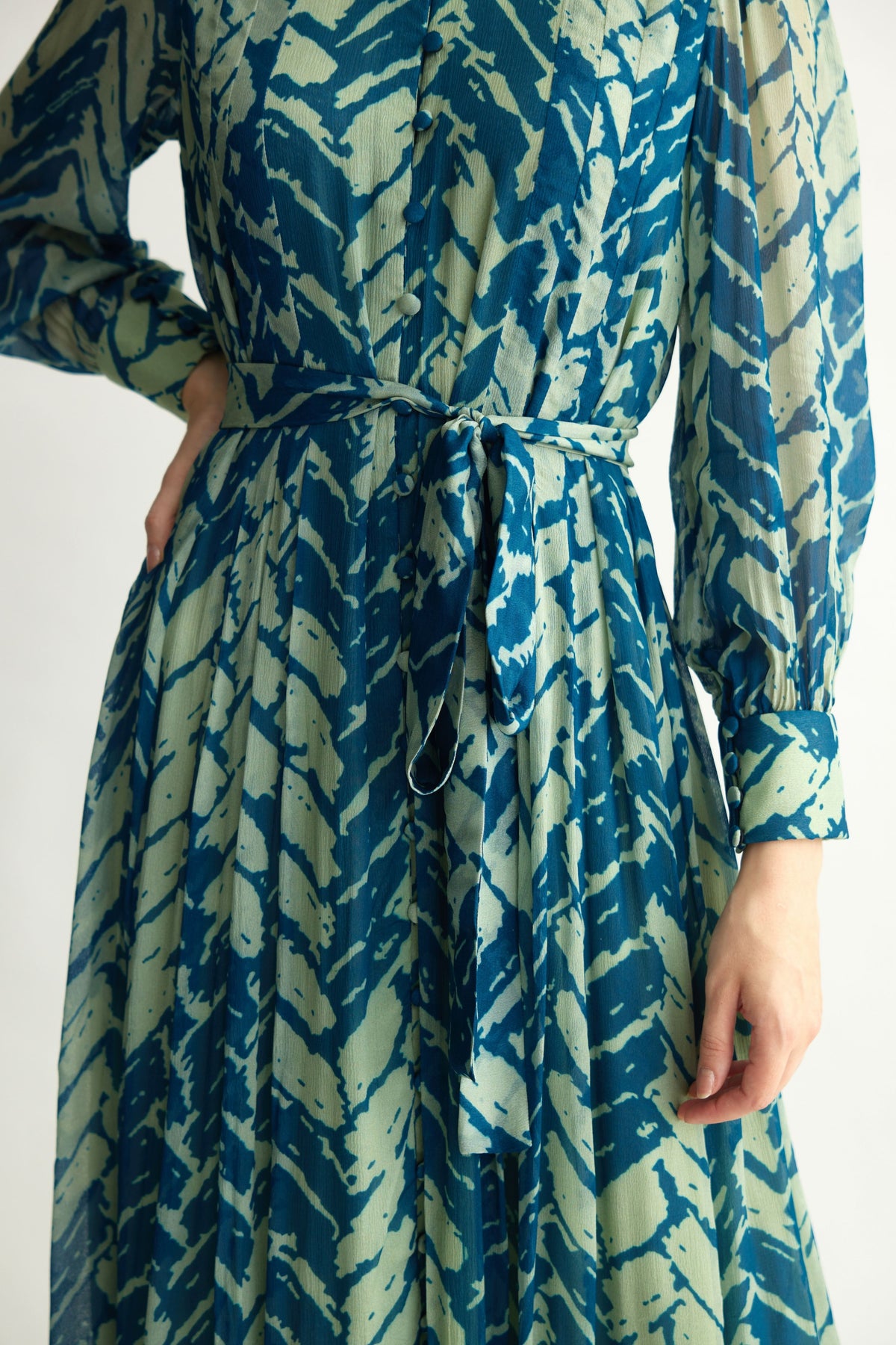 Blue Chevron Long Dress