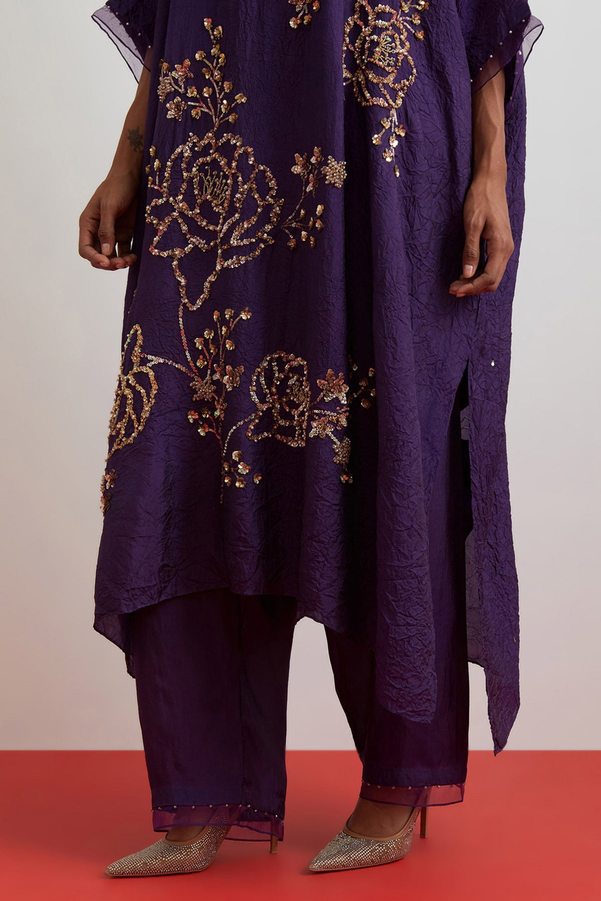 Violet Rose Embroidered Kaftan Set