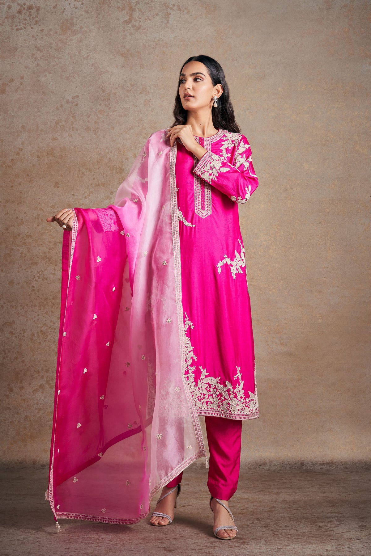 Fuschia Pink Pearl Work Kurta Set