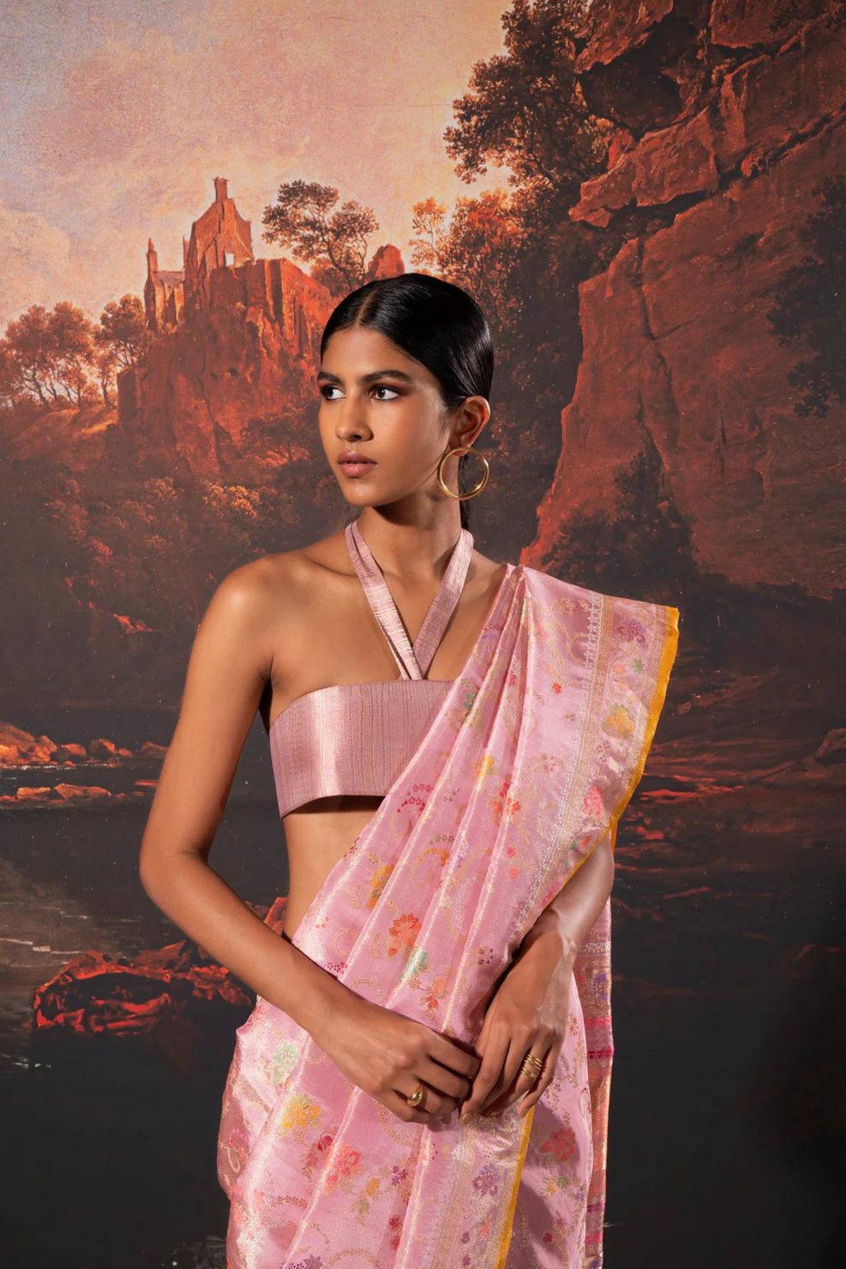 Handwoven Pink Tissue Saree
