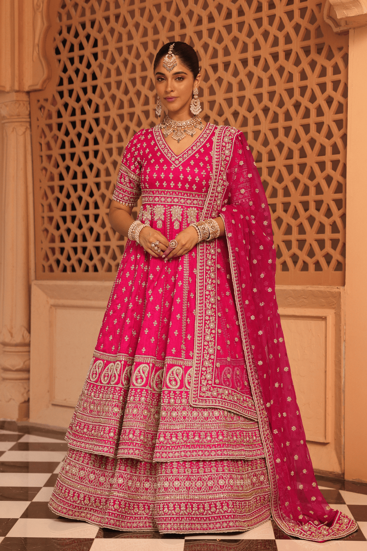 Naila Hotpink Anarkali With Lehenga Set