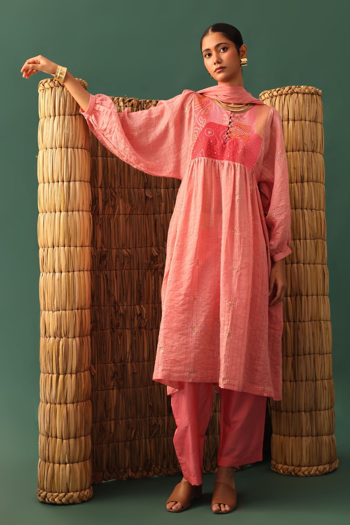 Pink Chanderi Kurta Set