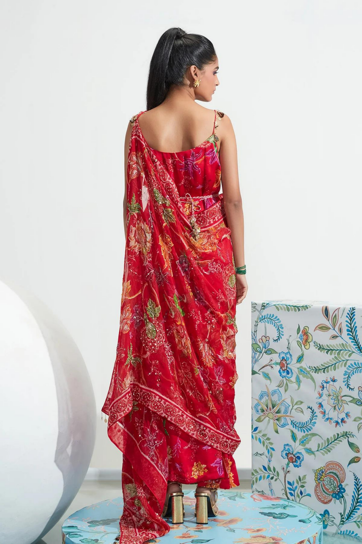 Husna Red Embroidered Choga Set