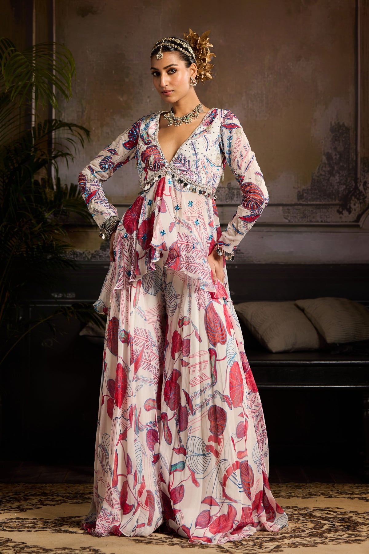 White and Pink Sharara Set