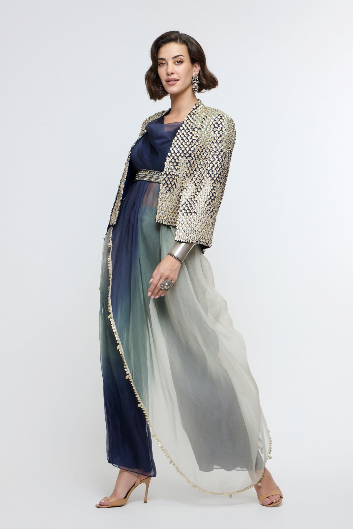 Meher Embellished Cape Jacket Set