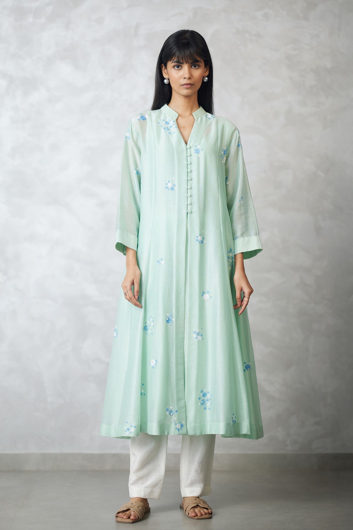 Seafoam Kalidar Kurta With Slip