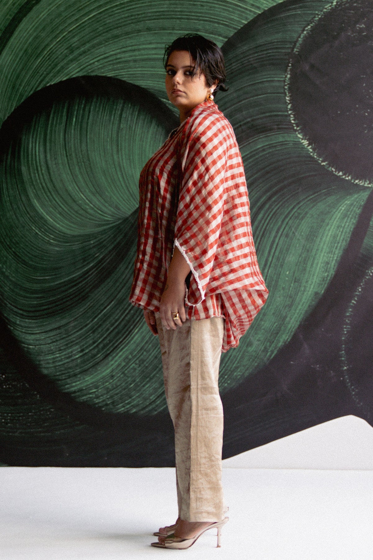 Red Check Cape Top Set