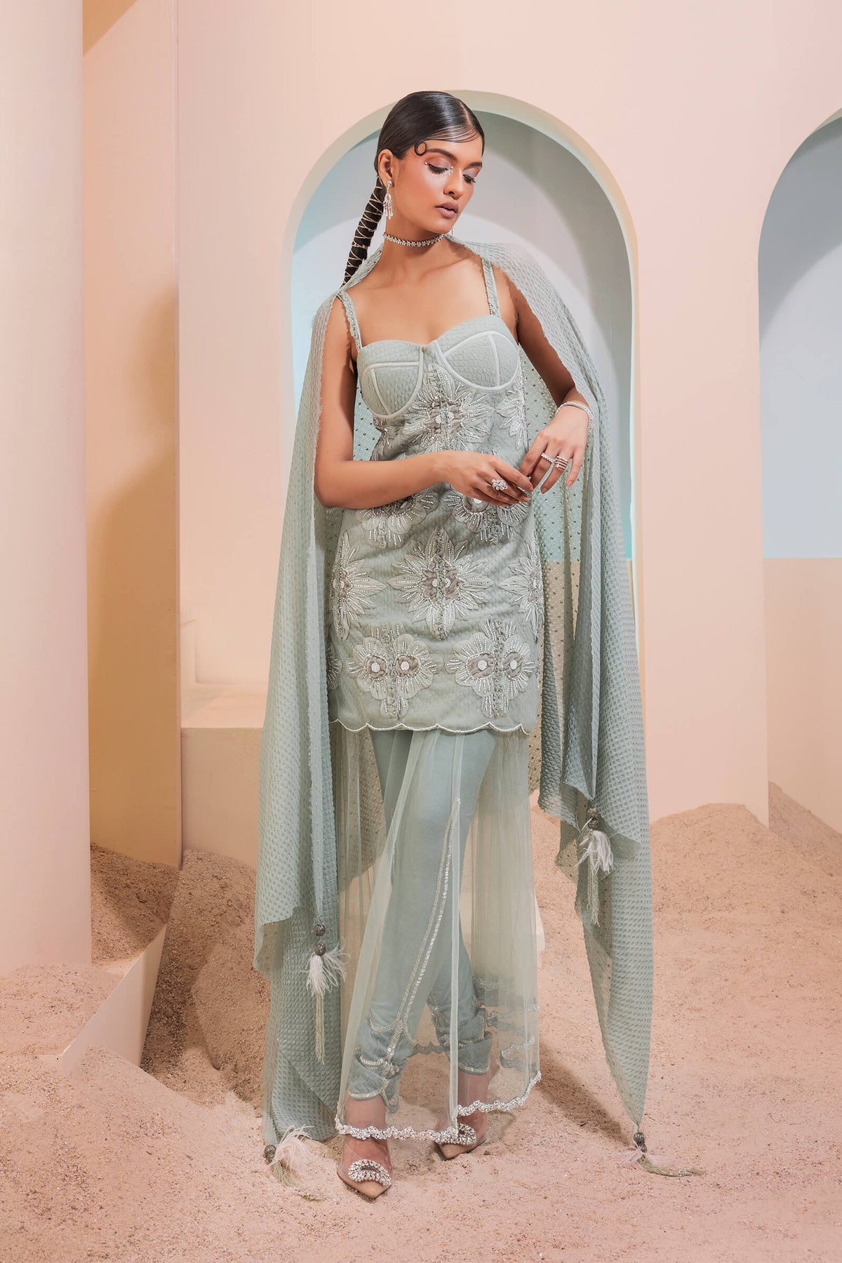 Mint Daisy Sharara Set