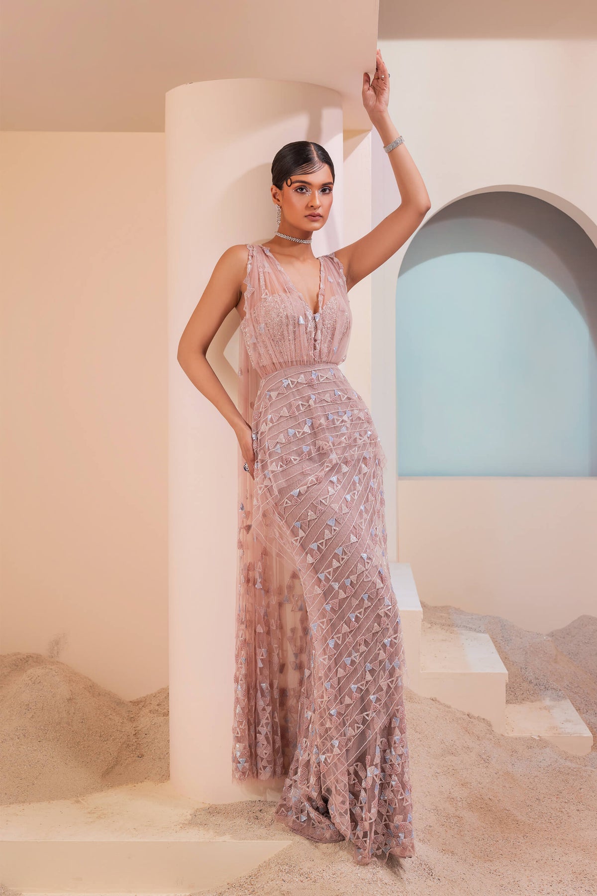 Burnt Pink Corset Saree