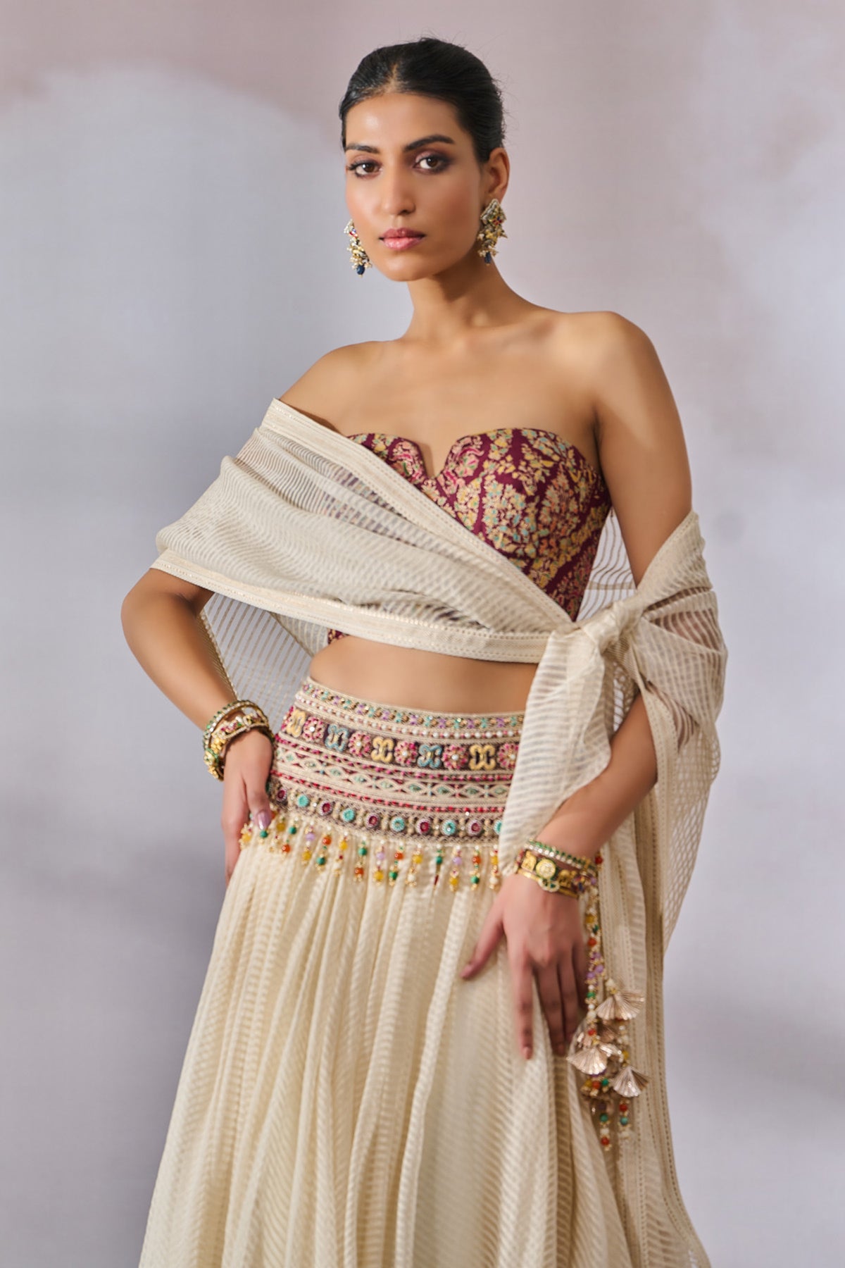 Handwoven Lehenga With Scarf And Bustier