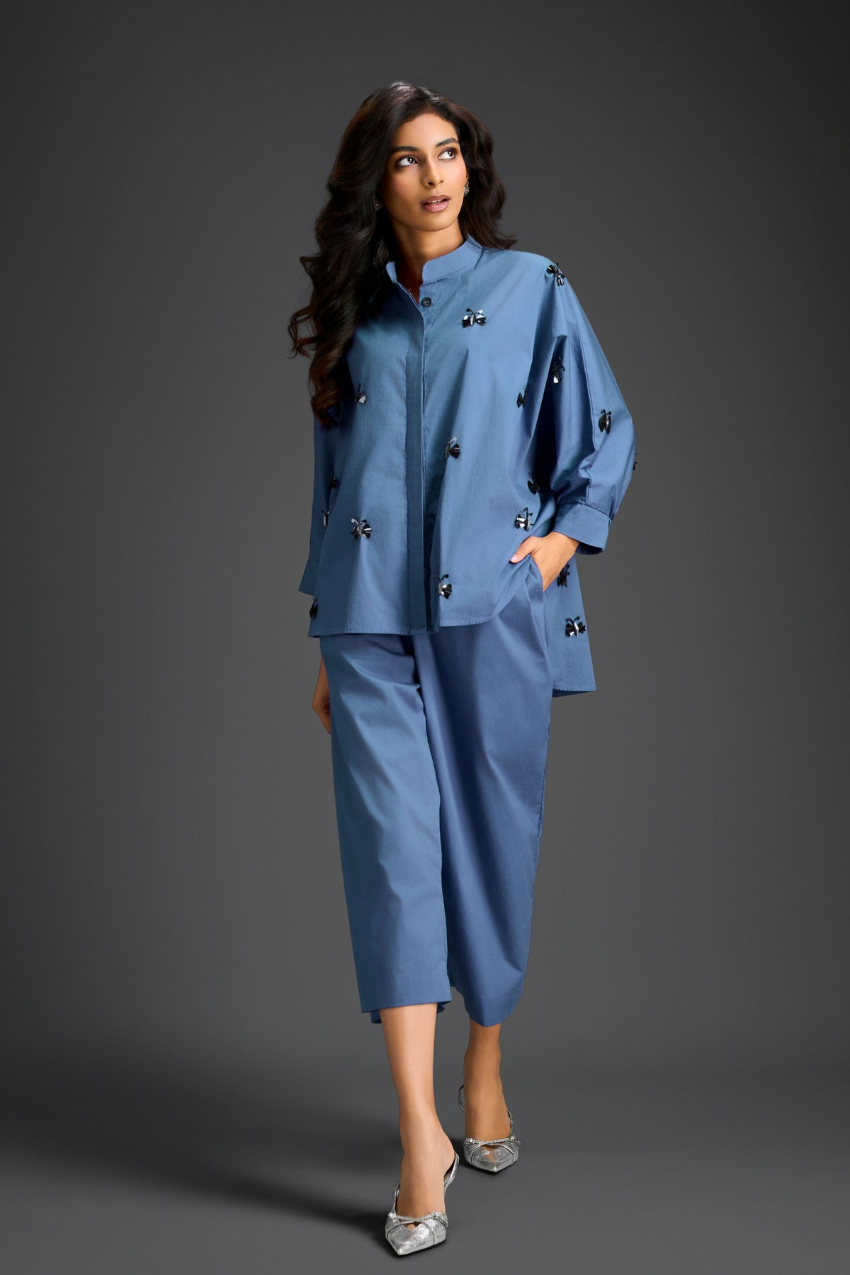 Blue Embellished Butterfly Co-ord Set