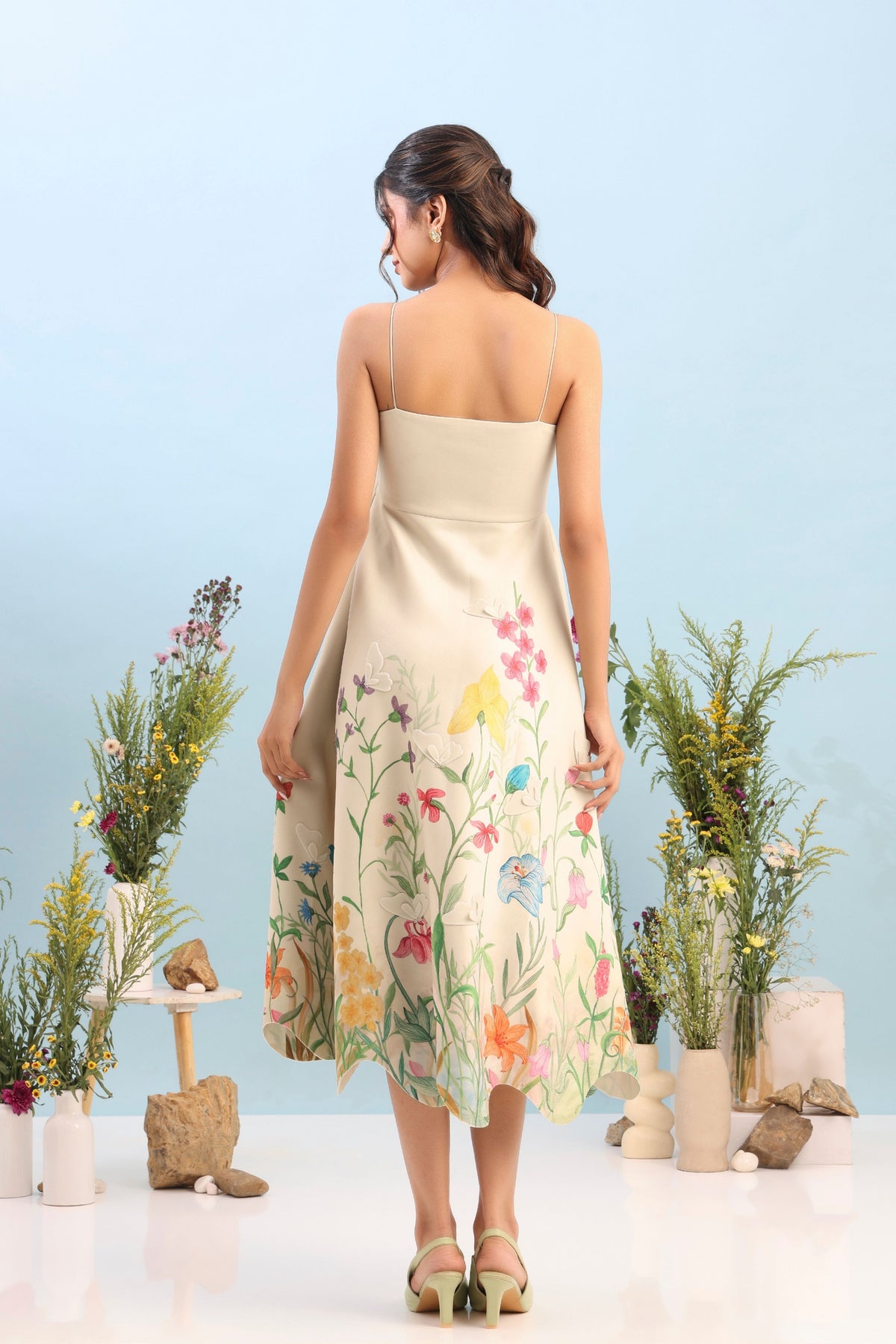 Beige Flared Printed Dress