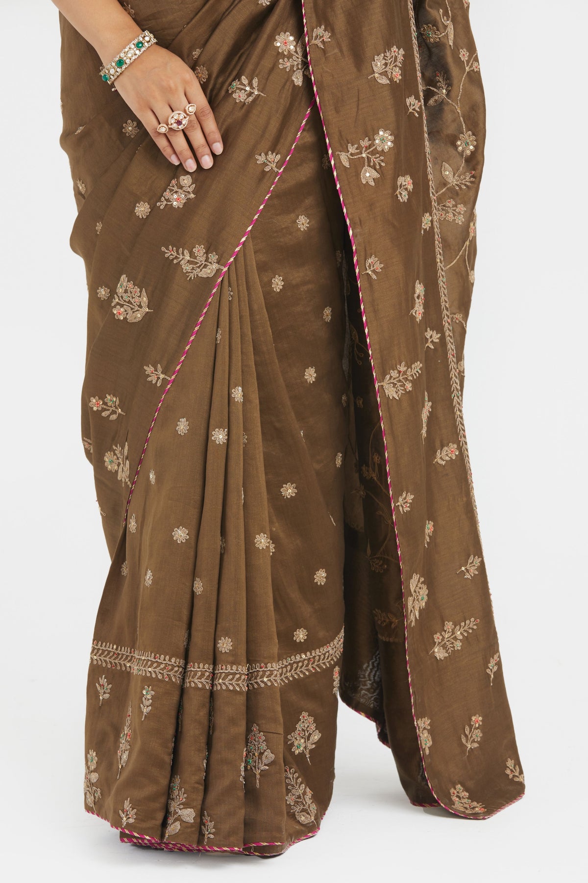 Olive Chanderi Saree Set