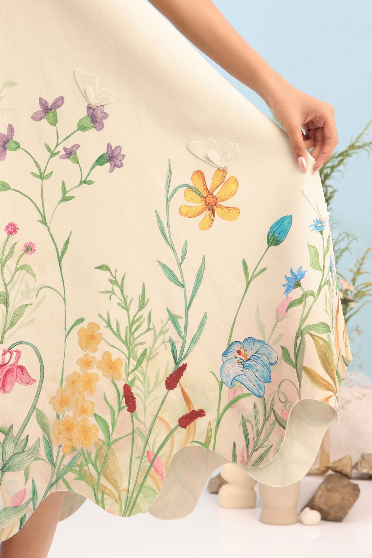Beige Flared Printed Dress