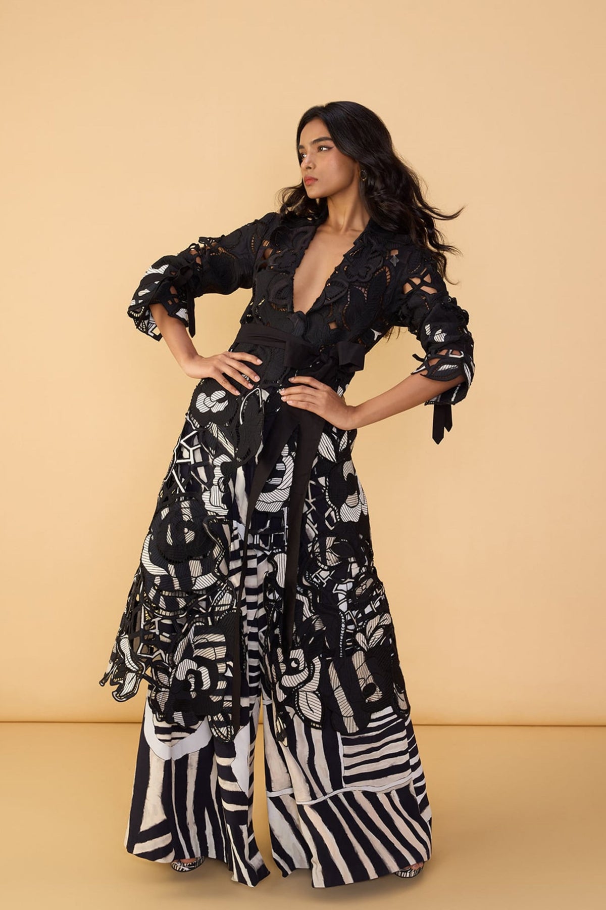 Black White Stripe Saylor Palazzo