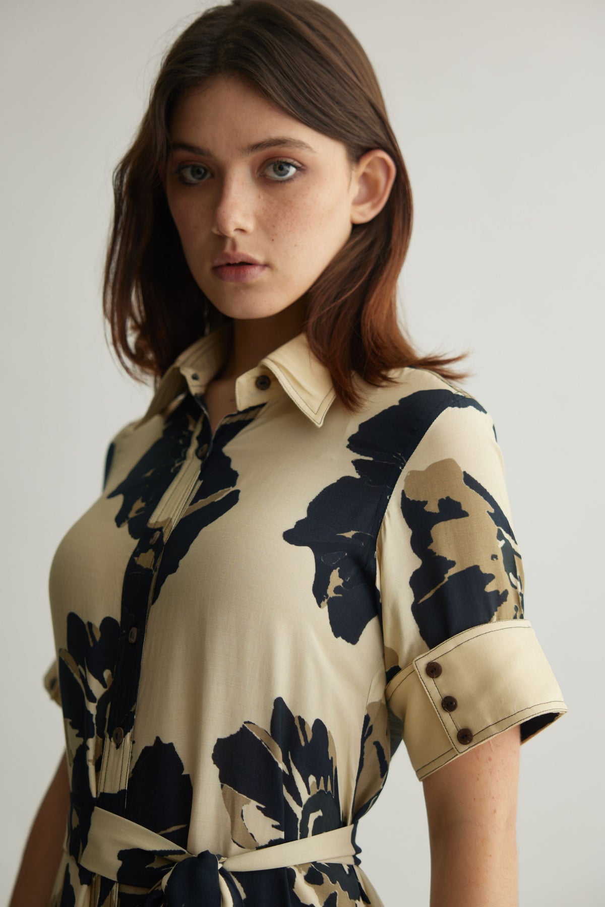 White Floral Shirt Dress