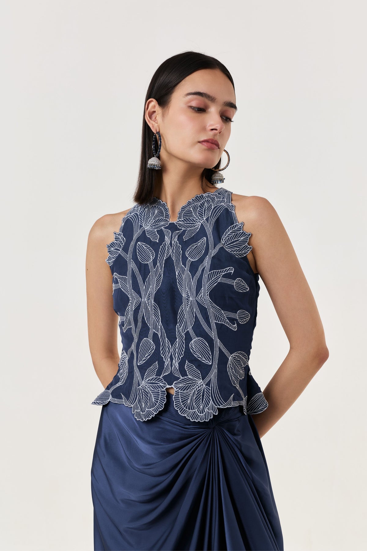 Draped Navy Twist Skirt